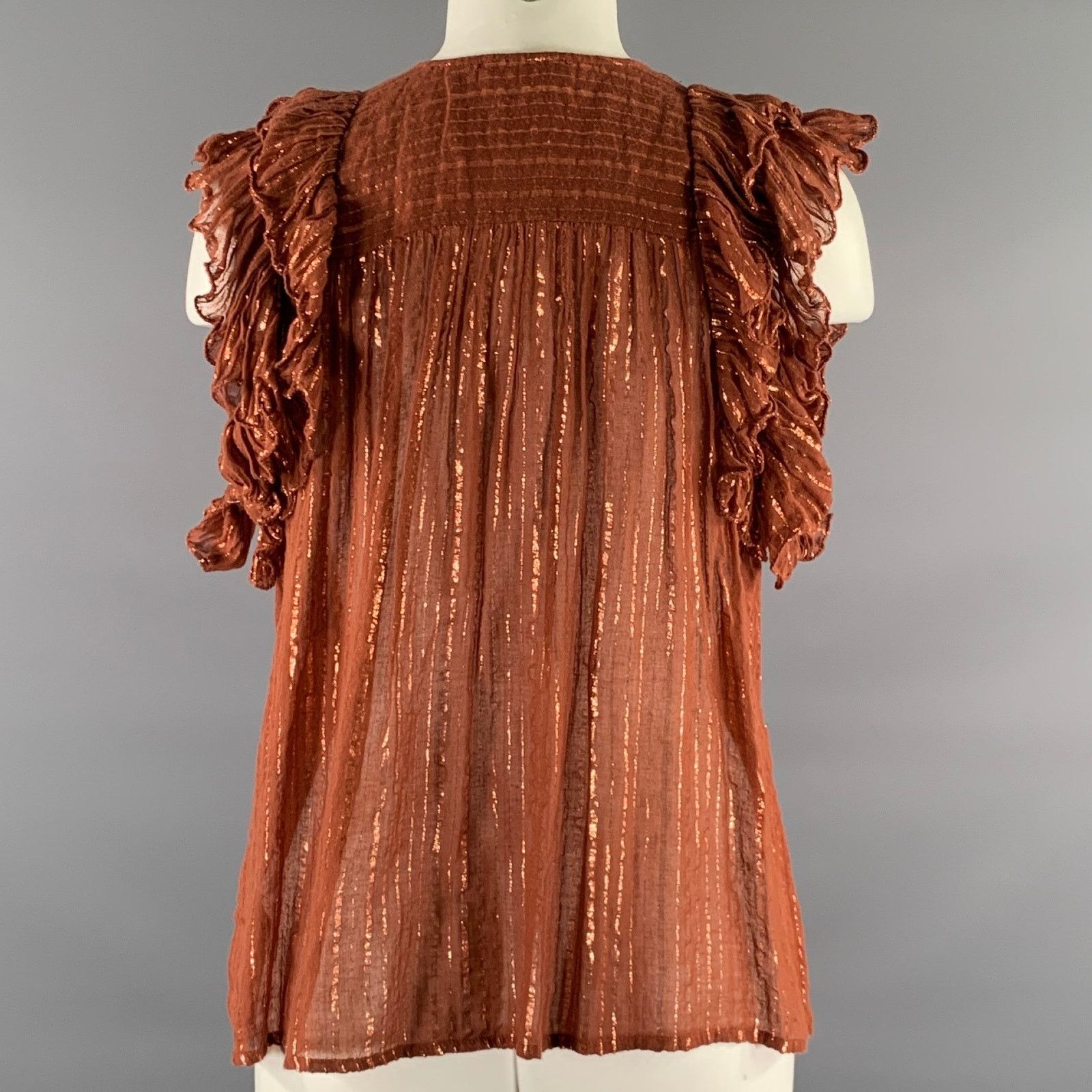 Ulla Johnson ULLA JOHNSON Size 6 Rust Cotton Blend Stripe Bohemian Blouse Size M / US 6-8 / IT 42-44 - 4 Thumbnail