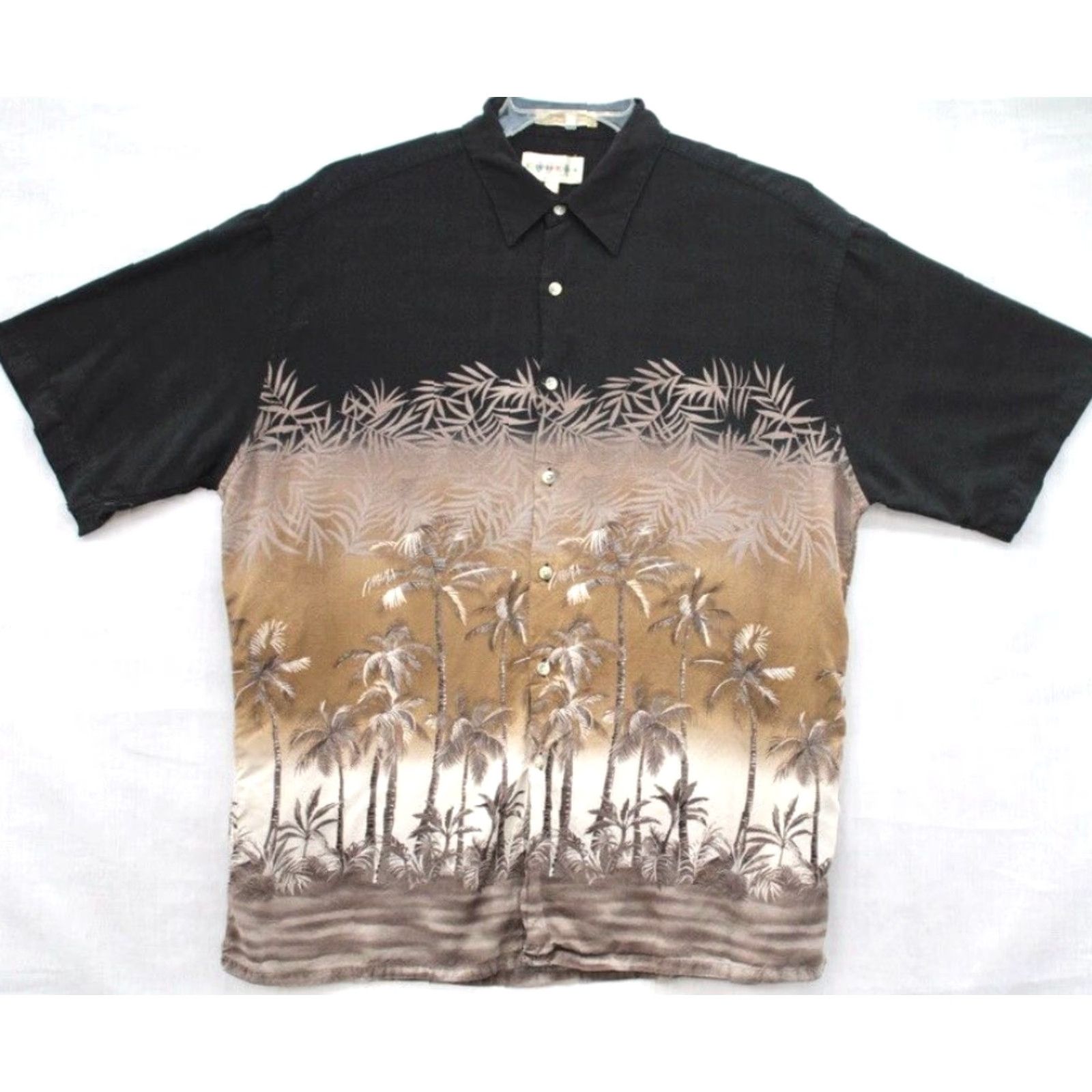 Vintage Campia Moda Shirt Men's Large Party Hawaiian Palm Trees Brown Black Print Rayon Size US L / EU 52-54 / 3 - 2 Thumbnail
