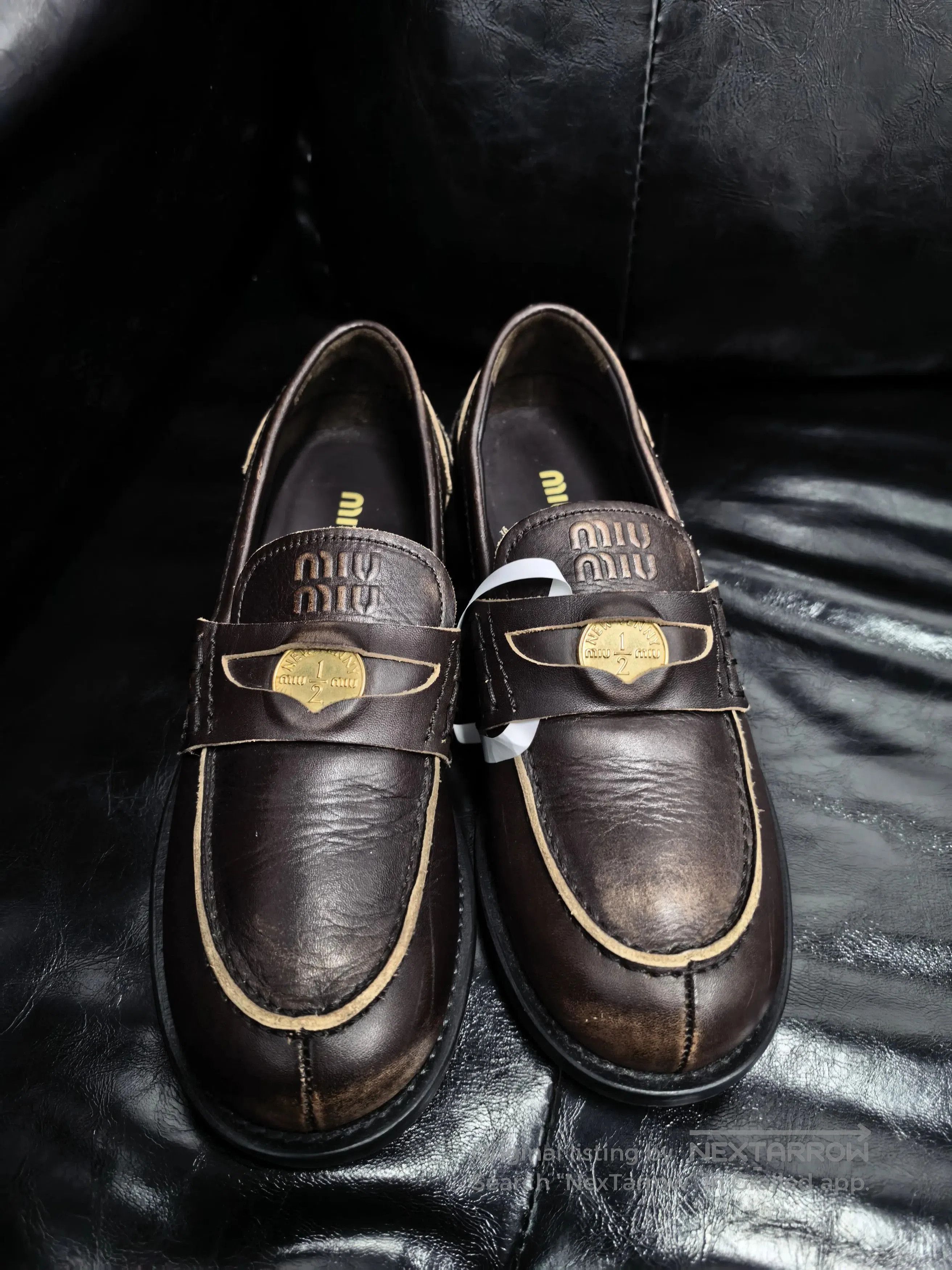 Miu Miu MiuMiu Brown Leather Gold Coin Loafers. Size US 5.5 / IT 35.5 - 2 Thumbnail