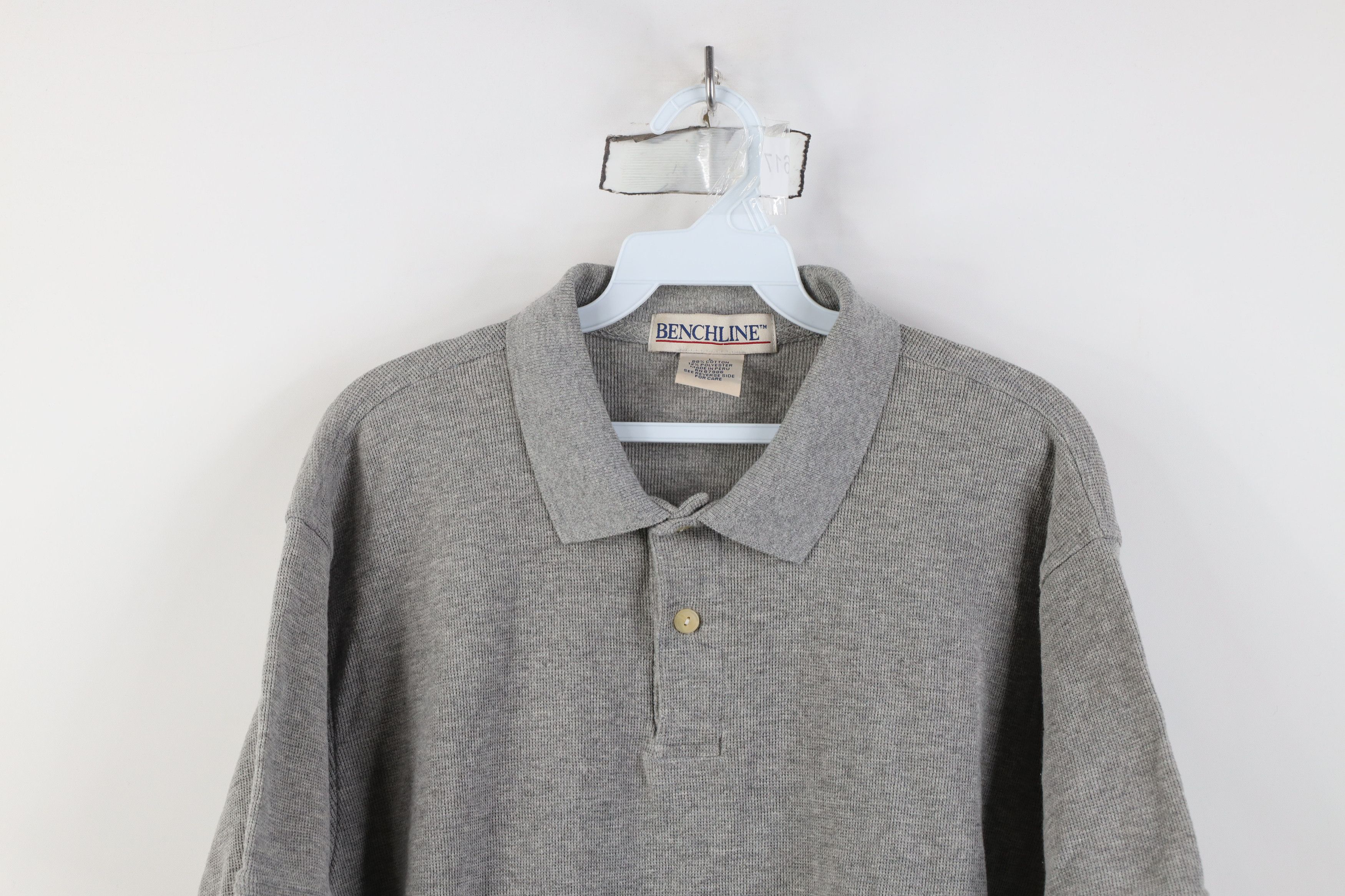 Vintage Vintage 90s Streetwear Waffle Knit Golf Polo Shirt Gray Size US L / EU 52-54 / 3 - 2 Thumbnail