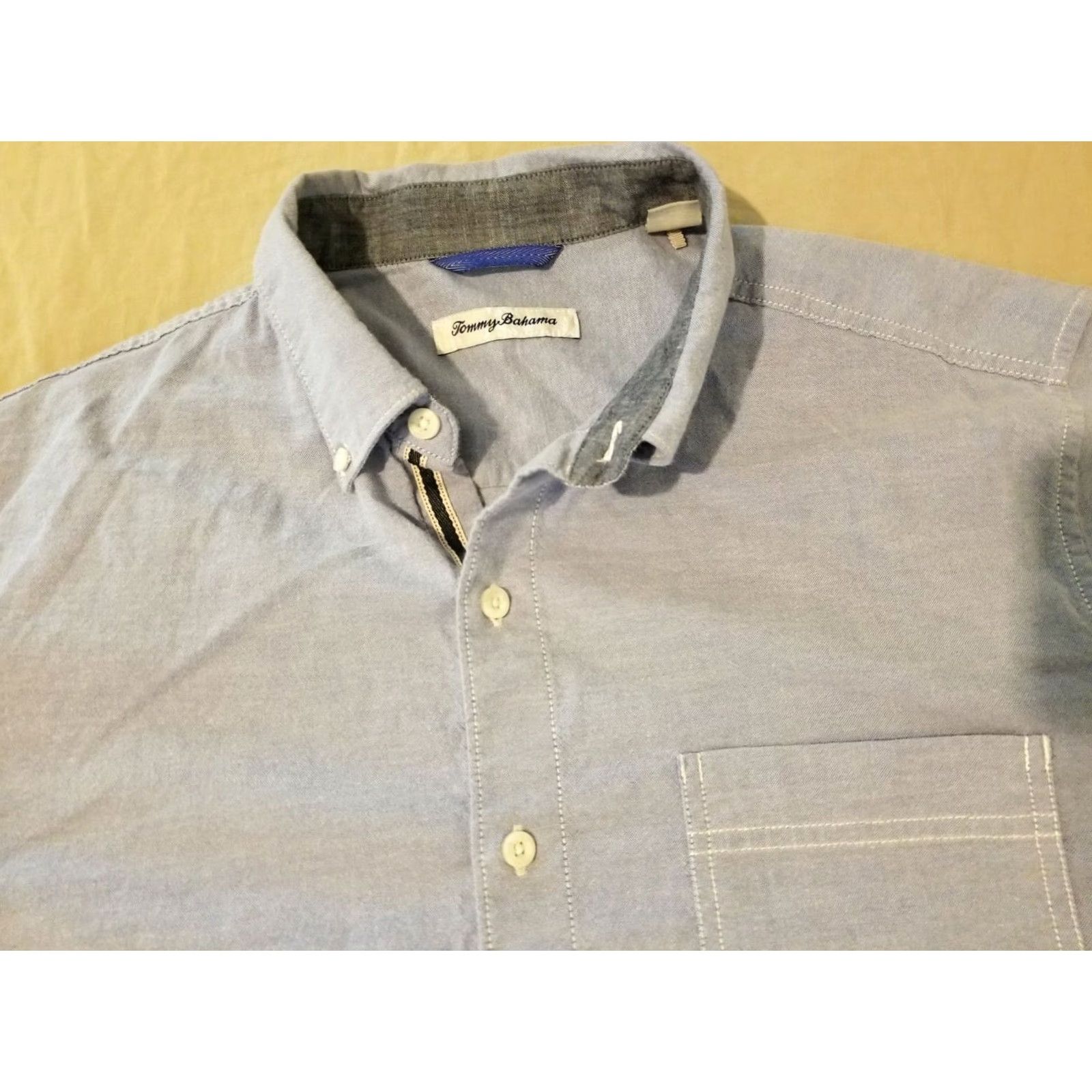 Tommy Bahama VINTAGE Tommy Bahama Shirt Mens Dress Button-Up Blue Cotton M Medium Long Sleeve Size 40R - 2 Thumbnail