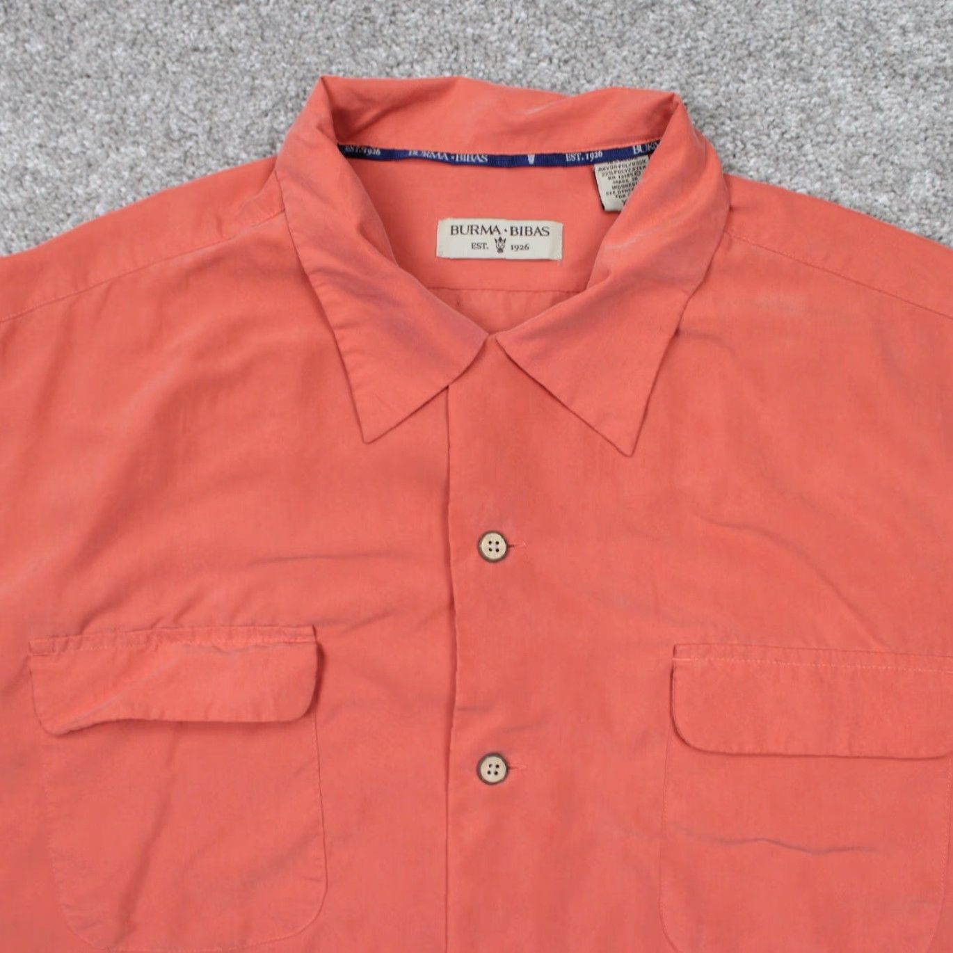 Vintage Burma Bibas Shirt Mens 2XL Orange Button-Up Long Sleeve Solid Modal Rayon Poly Blend Cartoon? Size US XXL / EU 58 / 5 - 5 Thumbnail