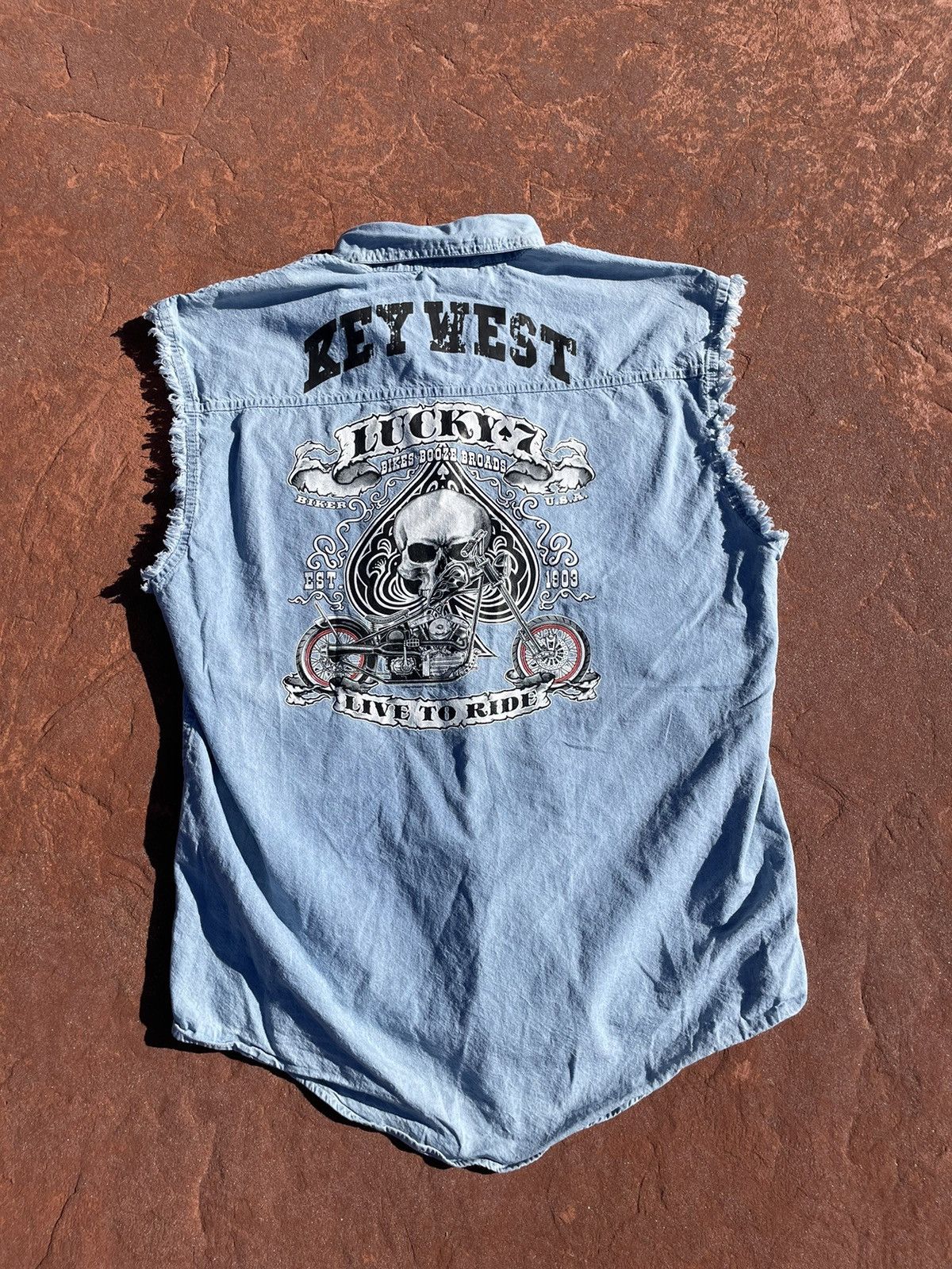 Harley Davidson × Vintage Vintage 90s Key West Biker Motorcycle Cutoff Jean Shirt Size US XXL / EU 58 / 5 - 1 Thumbnail