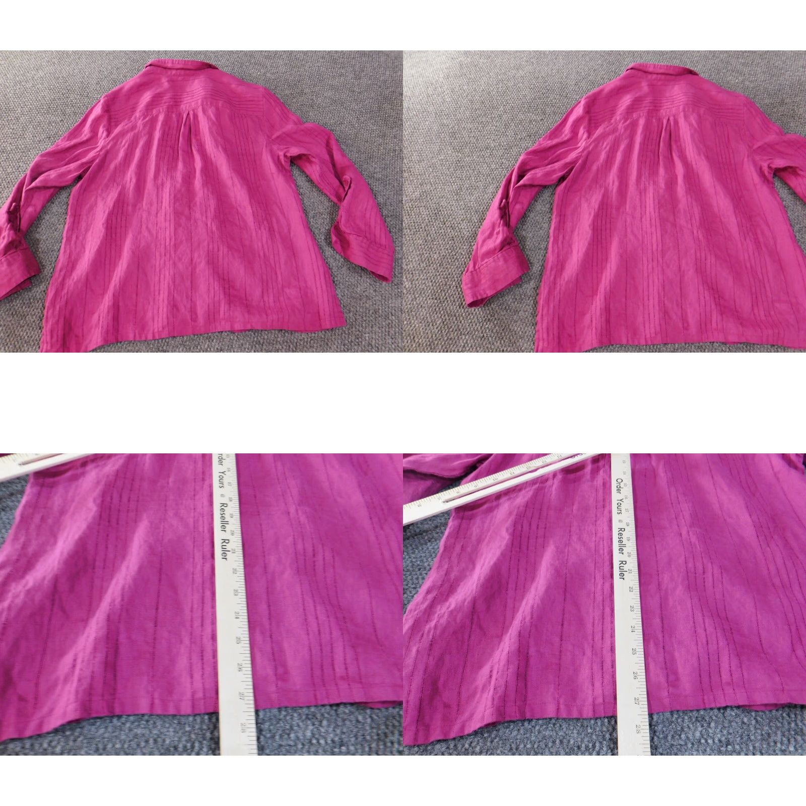 JM Collection JM Collection Button-Up Shirt Womens 18 Pink Linen Knit Pullover Collared Long Sleeve Casual Designer Blouse Striped Button Accents Stretch Regular Size XXL / US 16-18 / IT 52-54 - 8 Thumbnail