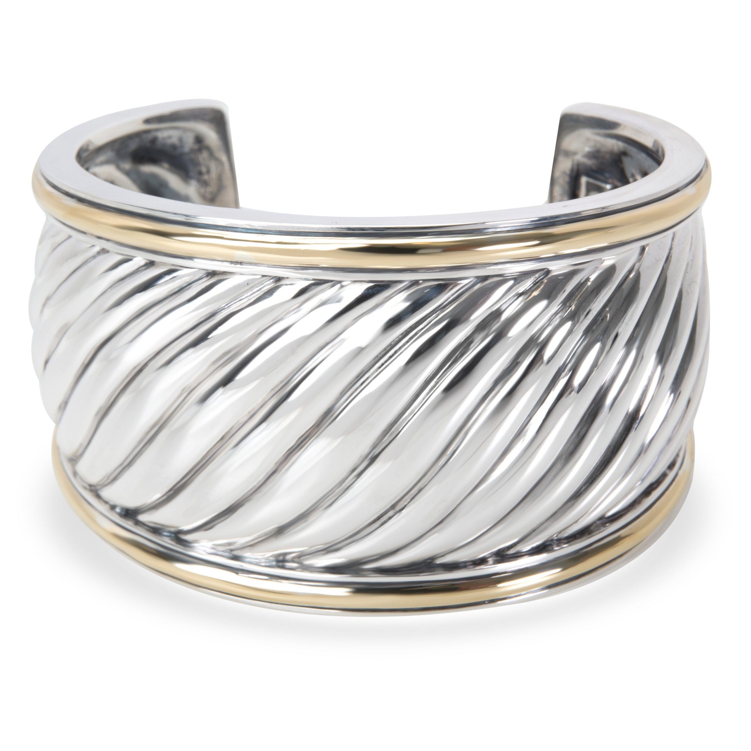 image of David Yurman Wide Sculpted Cable Cuff In Sterling Silver & 18K Yellow Gold, Women's
