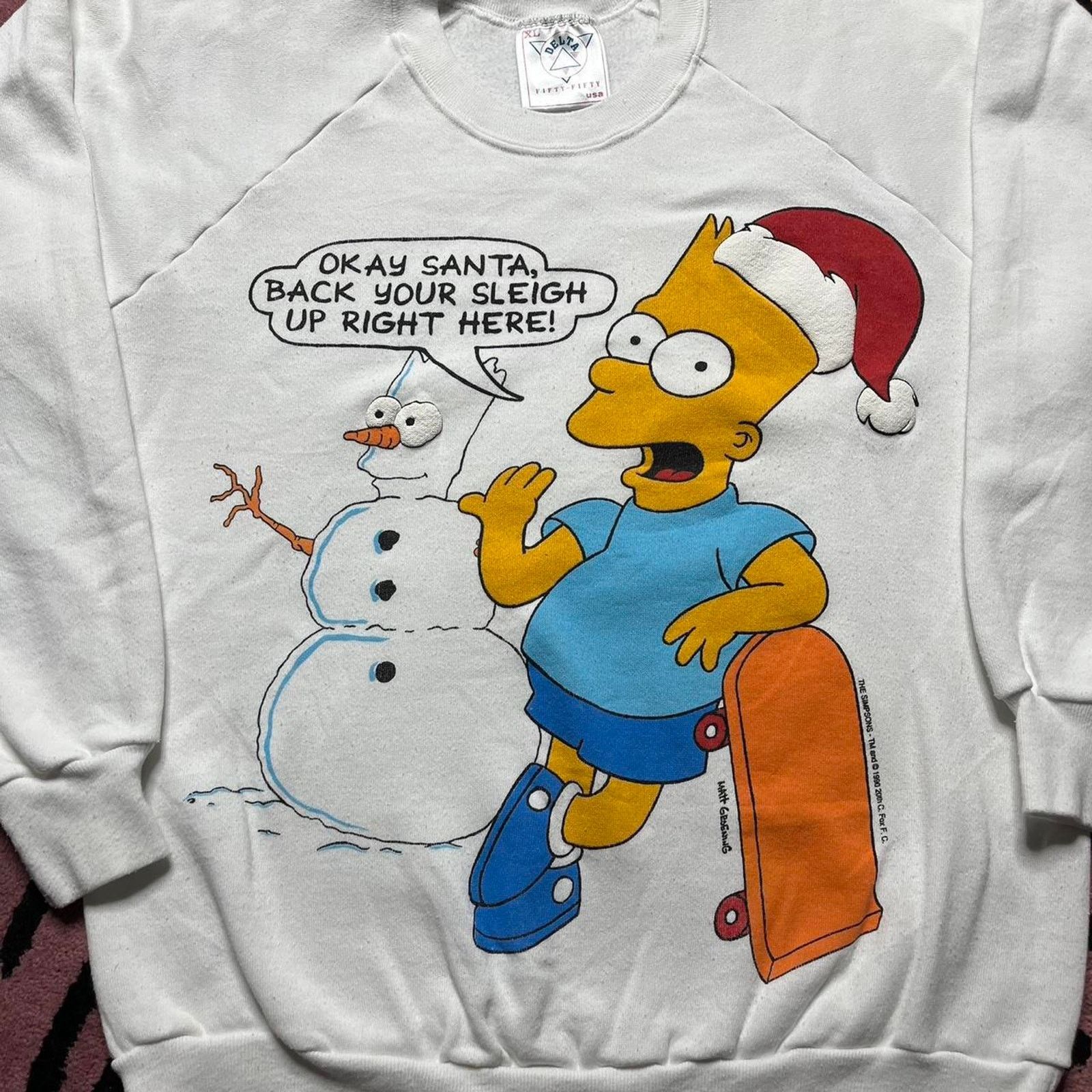The Simpsons × Vintage Vintage 90’s Bart Simpson Xmas Puff Print Graphic Sweatshirt Size US XL / EU 56 / 4 - 2 Thumbnail