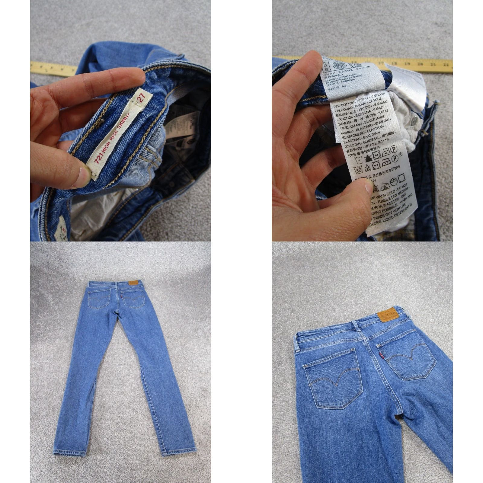 Levi's Levis 721 Skinny Jeans Women's Medium Wash Blue Denim Ripped Mid Rise 27 Size 27" / US 4 / IT 40 - 8 Thumbnail