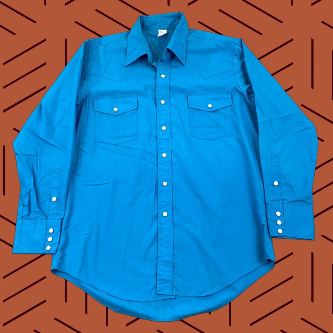 Vintage VINTAGE Malco Modes Shirt Mens 16.5 33 Blue Pearl Snap Up Western Rodeo Cowboy USA L/S Size US L / EU 52-54 / 3 - 1 Thumbnail