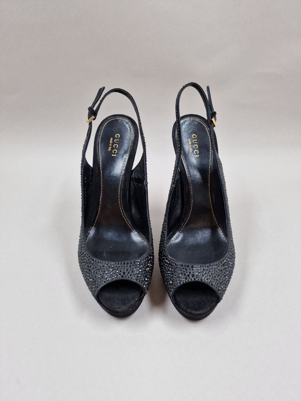 Gucci Gucci Crystal & Suede Leather Platform Heels Black Pumps Size US 8 / IT 38 - 4 Thumbnail