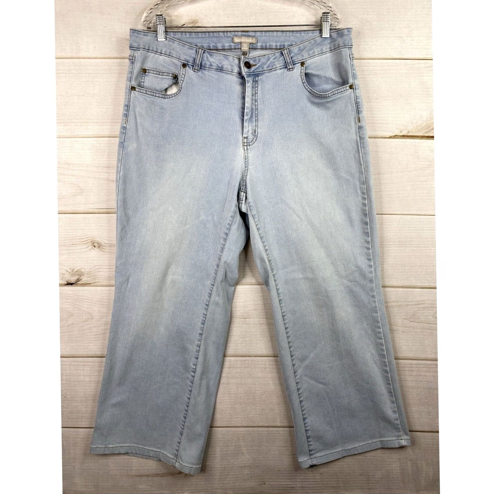 Vintage Woman Within Jeans Sz 18W Light Wash Wide Leg Denim Stretch 37x26 Hemmed Short Women’s Plus Size 18W Jeans Blue Regular Rise 5-Pocket Size 40" / US 18 - 2 Thumbnail