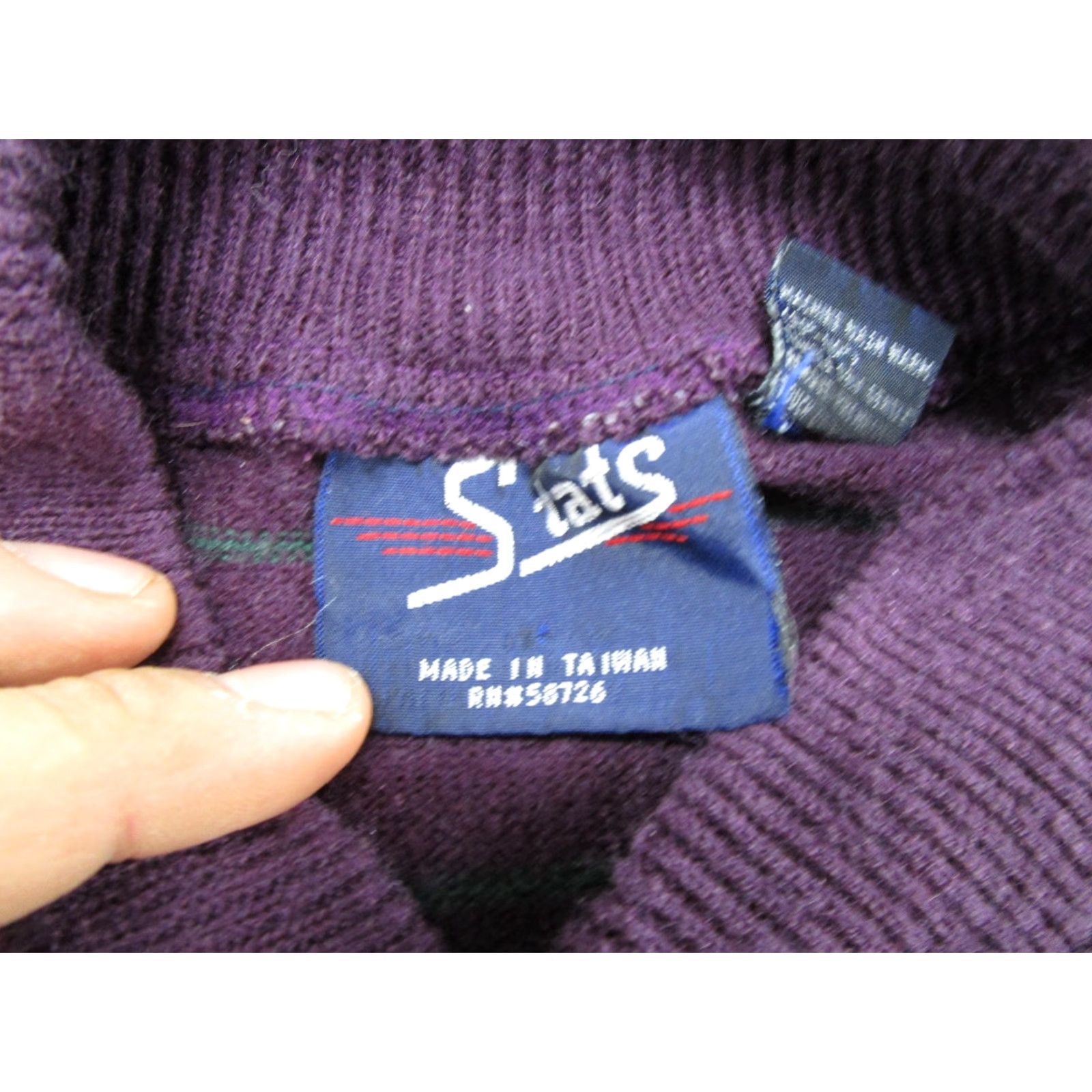 Vintage Stats Sweater Mens Purple Striped Knit 1/4 Button Mock Neck Pullover L 90s VTG Casual Size US L / EU 52-54 / 3 - 2 Thumbnail