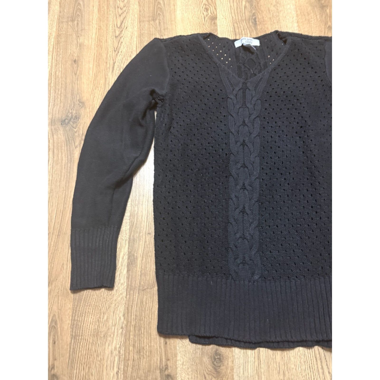 Vintage Ruff Hewn Sweater, Cable-Knit, V-Neck, Black, Women's Medium, Pullover, Long Sleeve, Casual, Regular Fit, Knit, Solid, Wool/Knits? Size M / US 6-8 / IT 42-44 - 3 Thumbnail