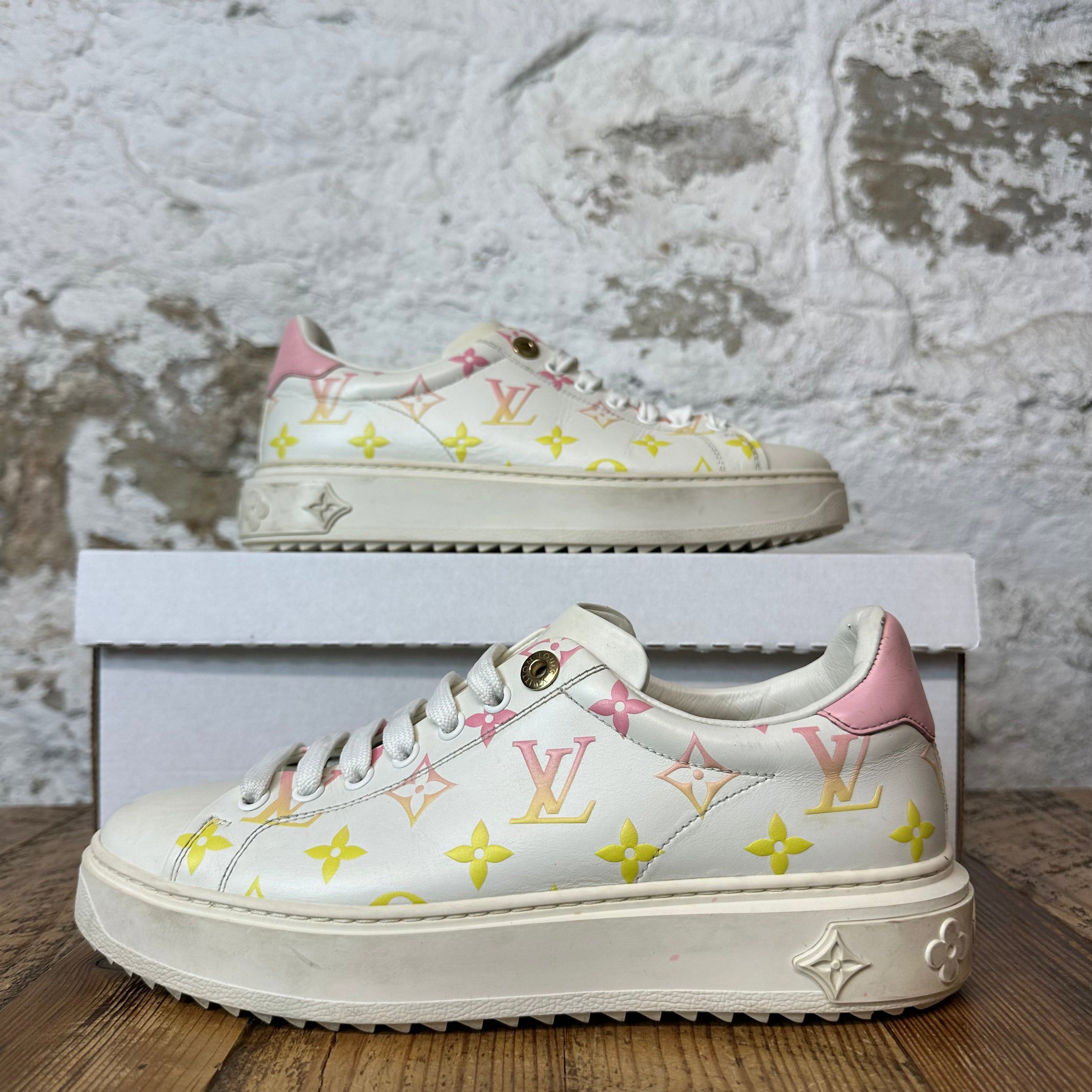 Louis Vuitton Louis Vuitton Pink Yellow Monongram Time Out White Sneaker S Size US 6 / EU 39 - 1 Thumbnail