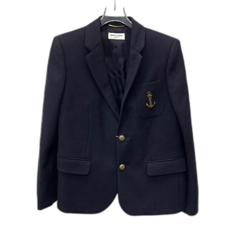 Saint Laurent Paris Saint Laurent Black Wool Anchor Embroidered Blazer Size L / US 10 / IT 46 - 1 Thumbnail