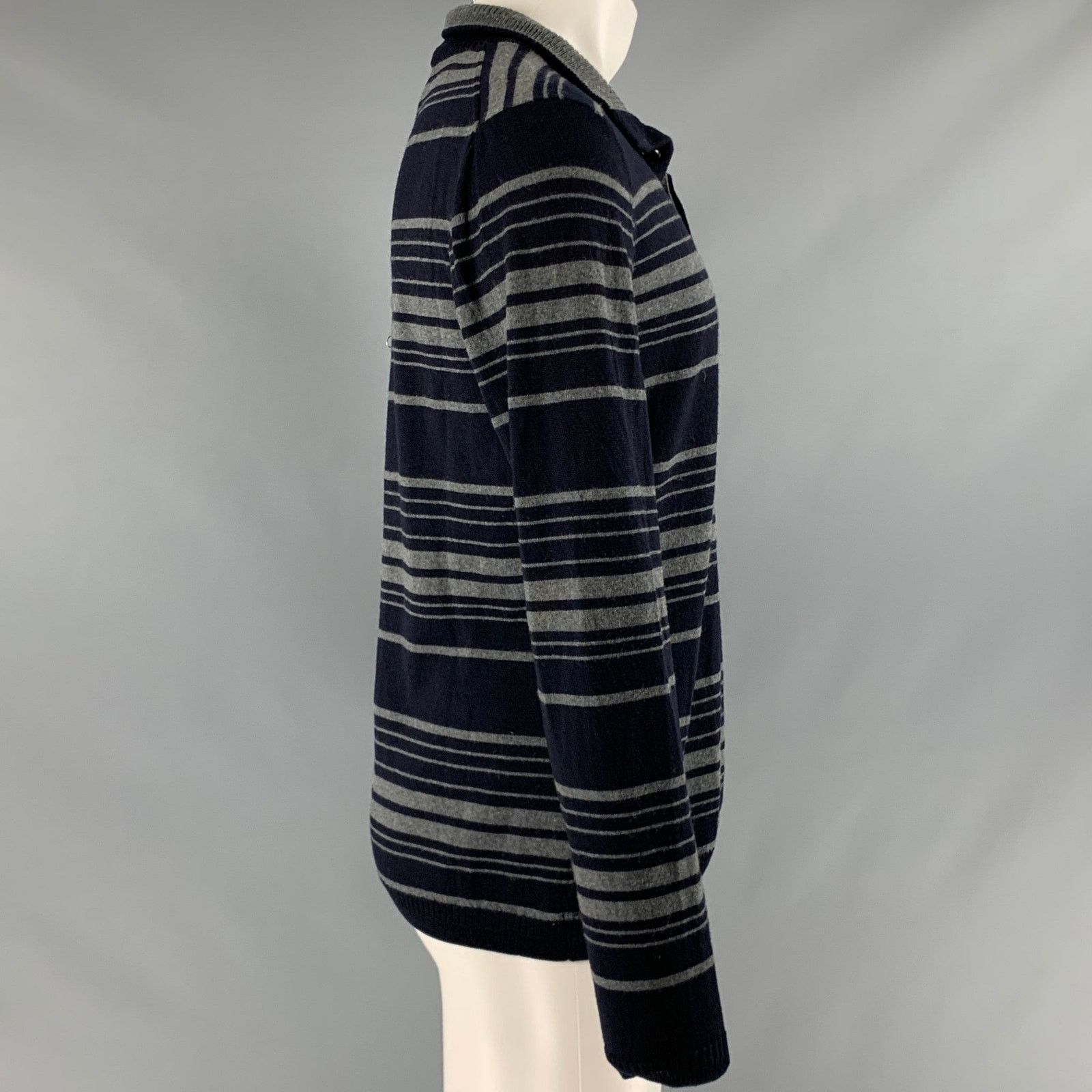 Elie Tahari M Navy Grey Stripe Merino Wool Long Sleeve Pullover Size US M / EU 48-50 / 2 - 3 Thumbnail
