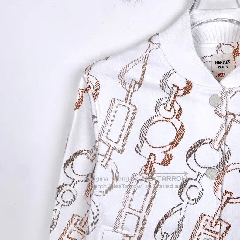 Hermes Hermes White Chain Buckle Printed Cotton Single-Breasted J Size XXS / US 00 / IT 34 - 3 Thumbnail