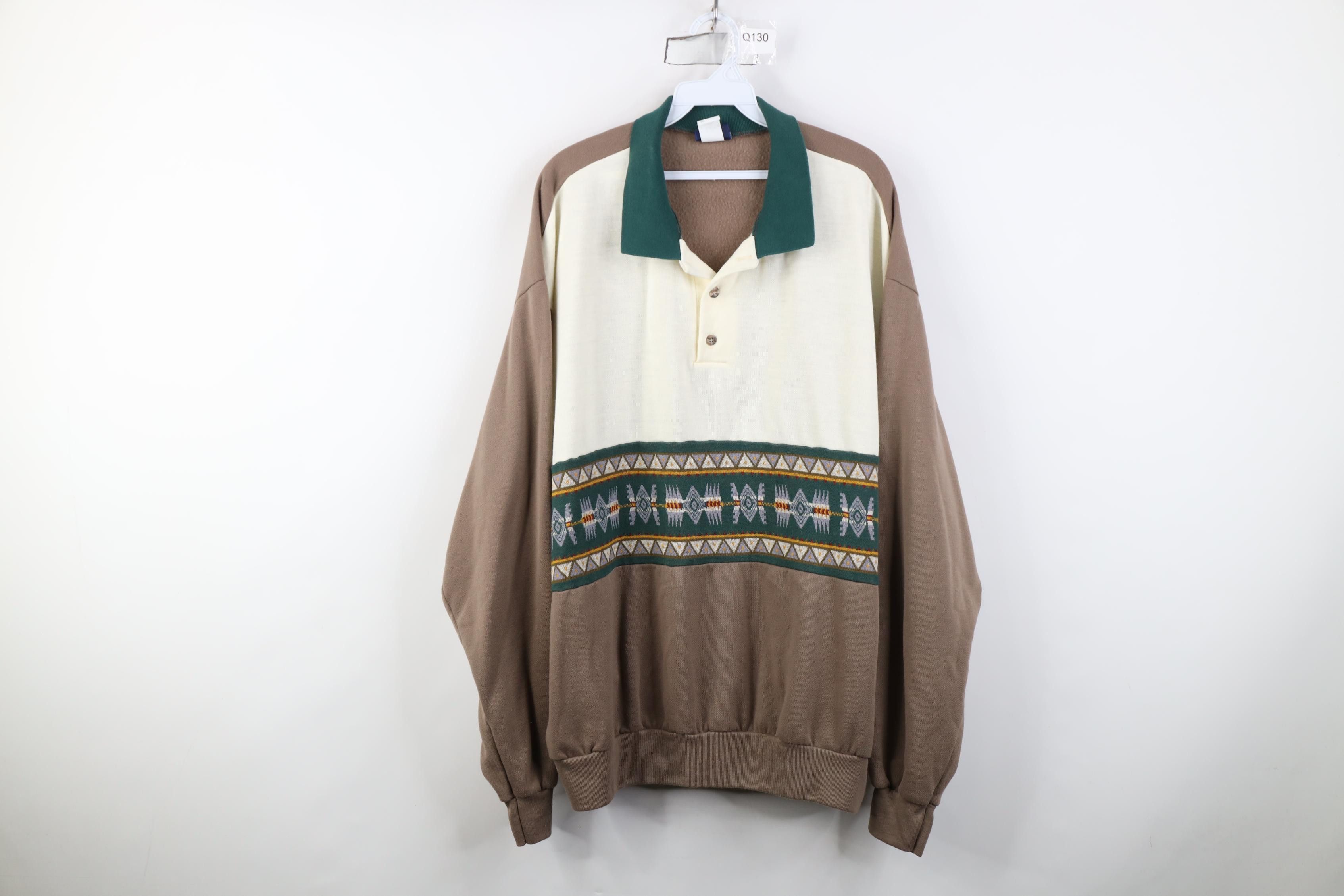 Vintage Vintage 90s Streetwear Fair Isle Collared Sweatshirt USA Size US XXL / EU 58 / 5 - 1 Thumbnail