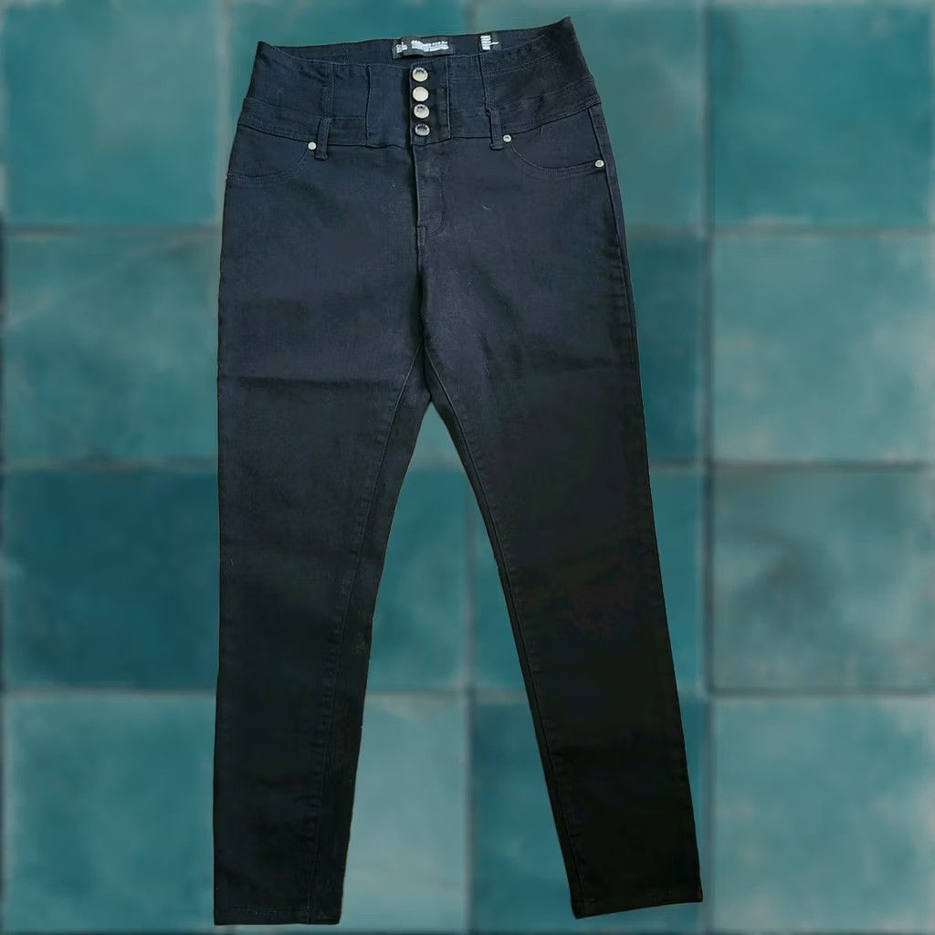 Vintage Chic Denim Jeans - 4 Button Black Denim Size 16 Womens Straight 5-Pocket Stretch Regular Inseam 30 in JS Size 38" / US 16 / IT 52 - 1 Thumbnail