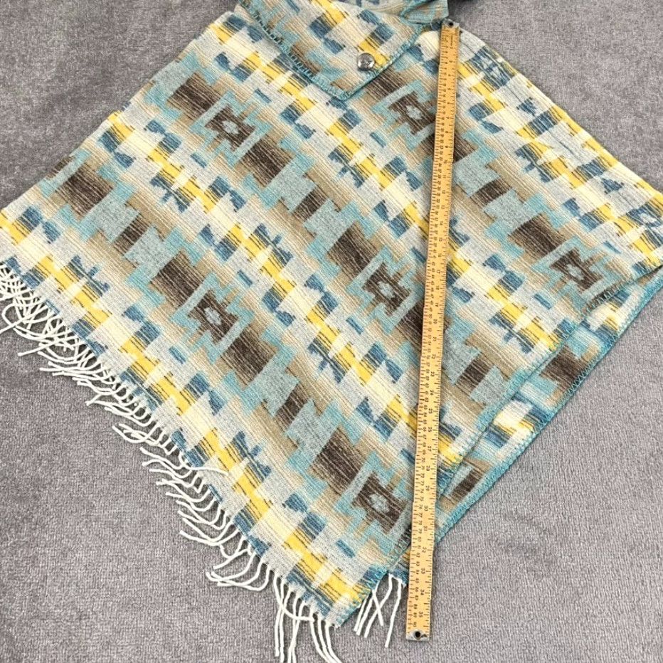 Honda VINTAGE Rhonda Stark Poncho Sweater Women OS One Size Southwestern Aztec Fringe Wool USA Size ONE SIZE - 4 Thumbnail