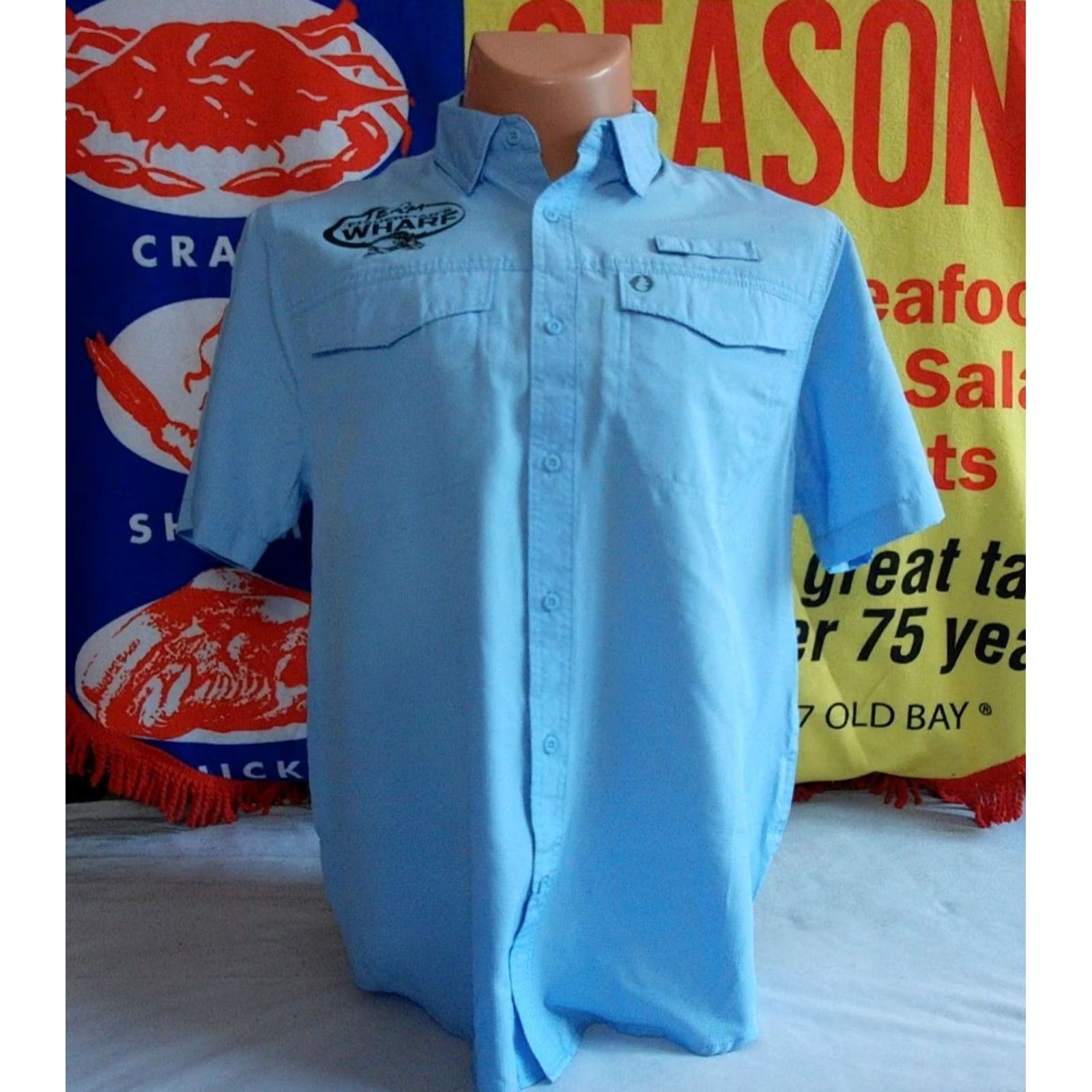 Vintage FISHERMAN'S WARF Port Clinton Ohio Fishing Shirt Men's L The American Outdoorsman Blue Short Sleeve Button-Up Casual Vintage: No Size US L / EU 52-54 / 3 - 3 Thumbnail