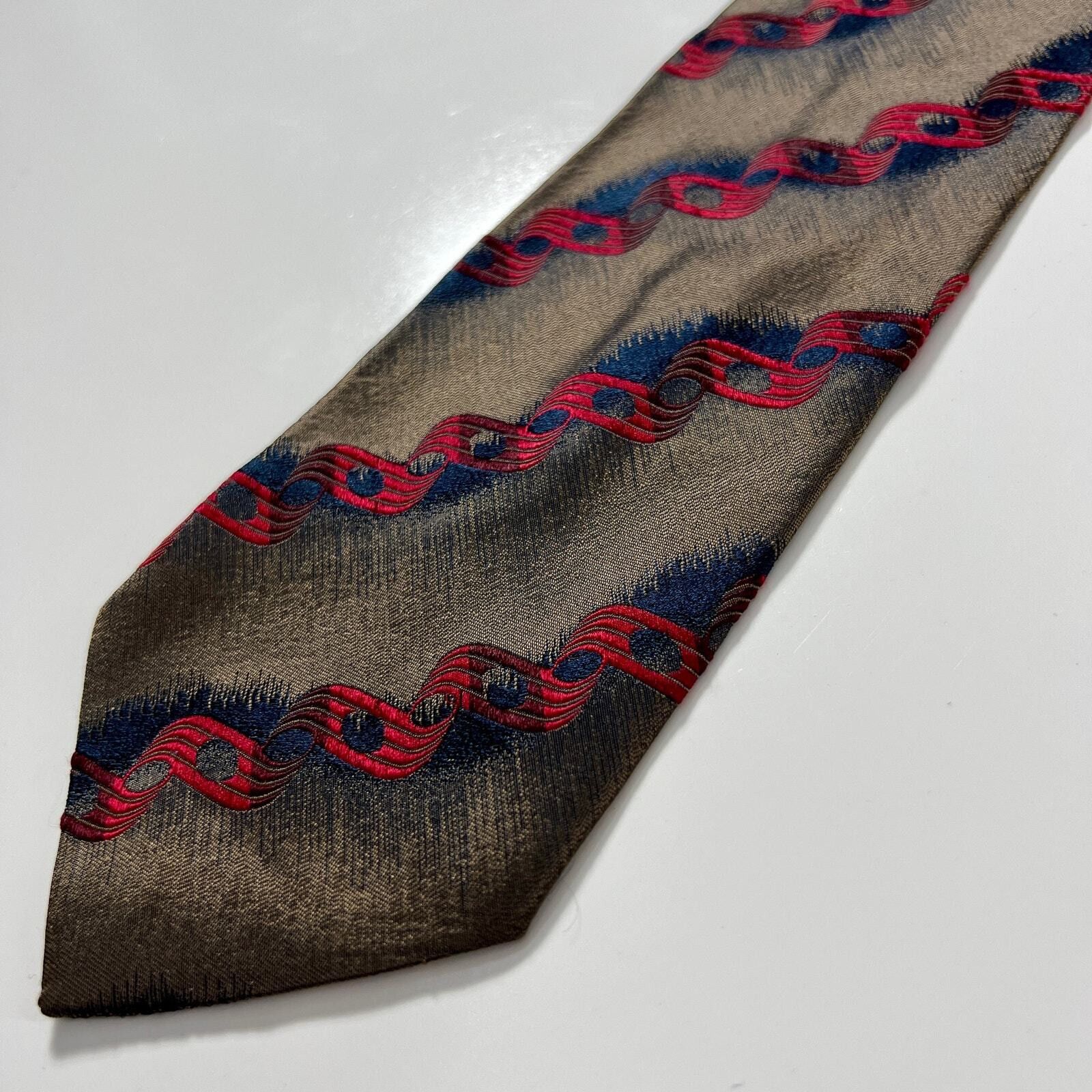 Hugo Boss Hugo Boss Men's Brown Red 100% Silk Striped Woven Neck tie Size ONE SIZE - 1 Thumbnail