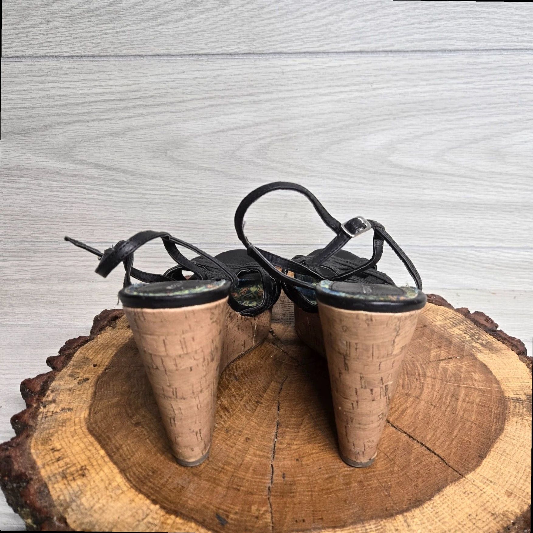 Vintage Madden Girl Strappy Wedge Sandal Black Faux Leather Adult Women's Size 10M Size US 10 / IT 40 - 4 Thumbnail