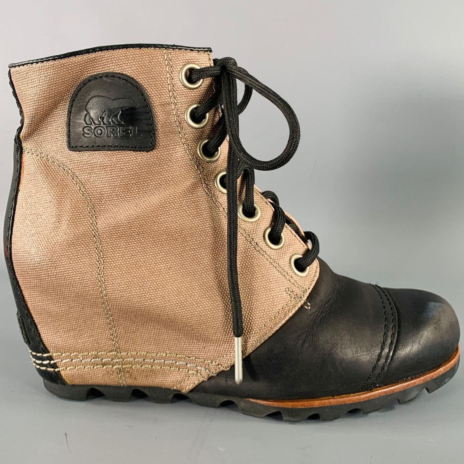 SOREL SOREL 7.5 Black Taupe Canvas Mixed Materials Wedge Boots Size US 7.5 / IT 37.5 - 2 Thumbnail