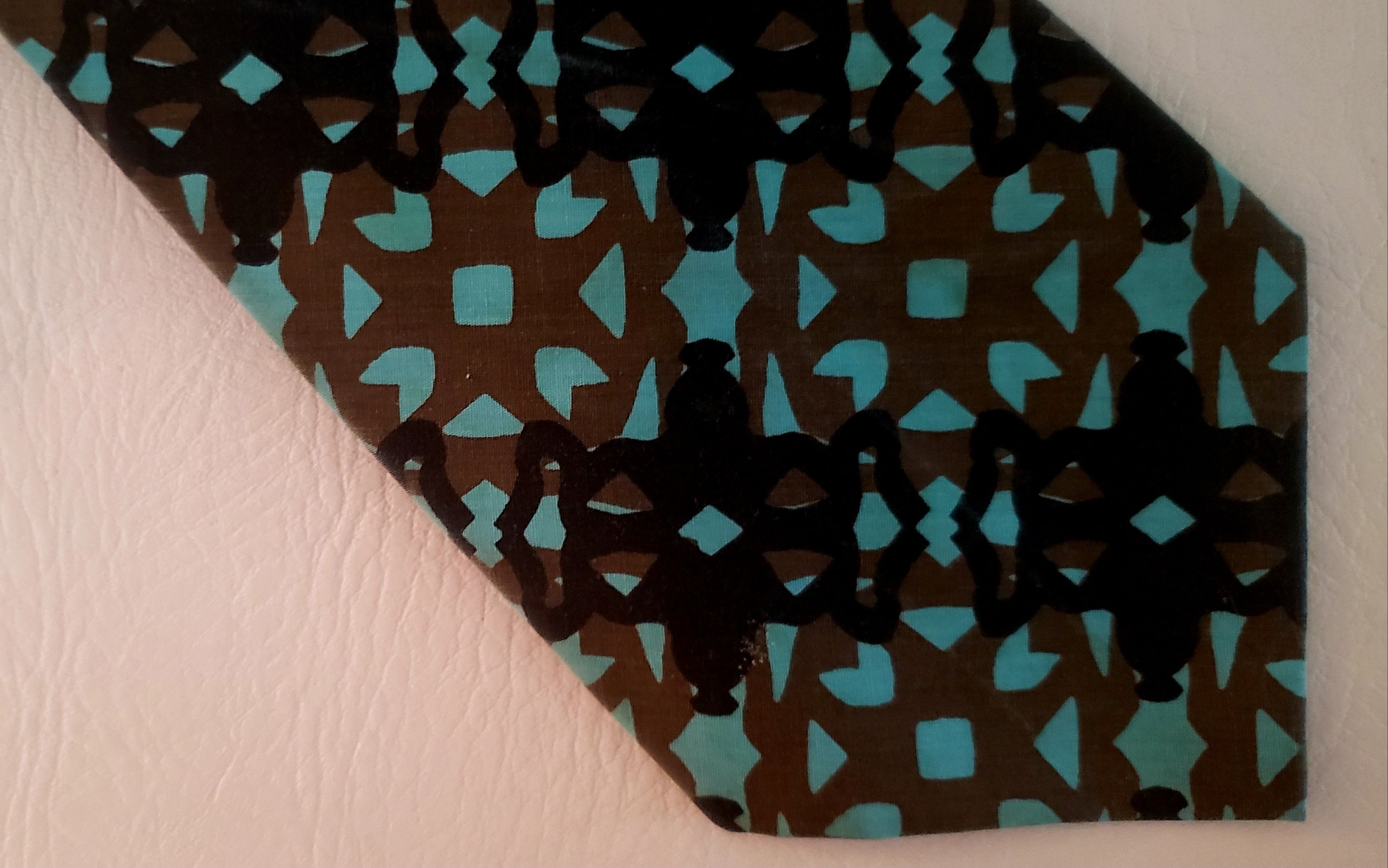 Vintage mod geometric neck tie 1970s cotton olive turquoise Size ONE SIZE - 3 Thumbnail