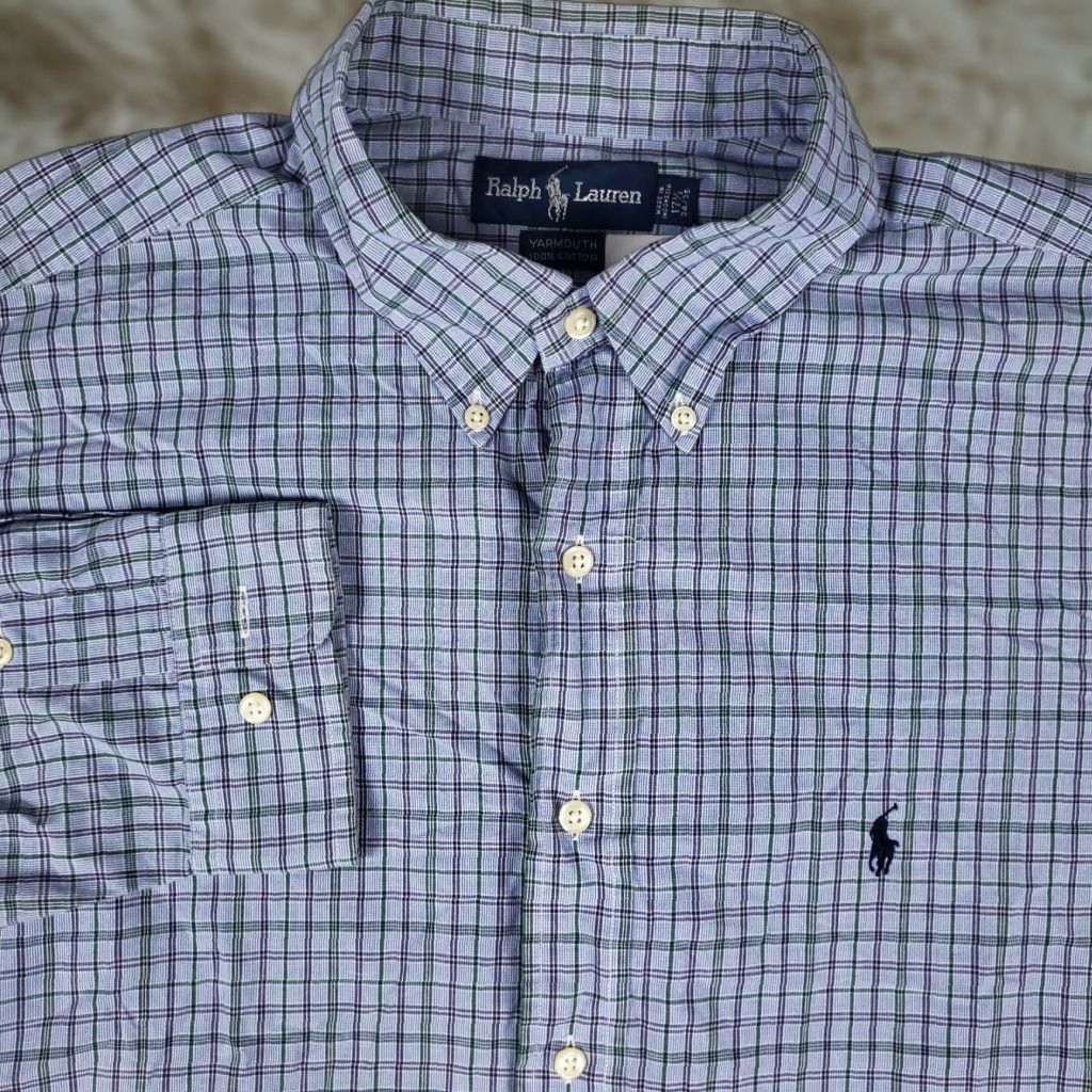 Ralph Lauren Ralph Lauren Shirt Mens 17.5 Blue Plaid Button-Down Long Sleeve Size 46R - 1 Thumbnail