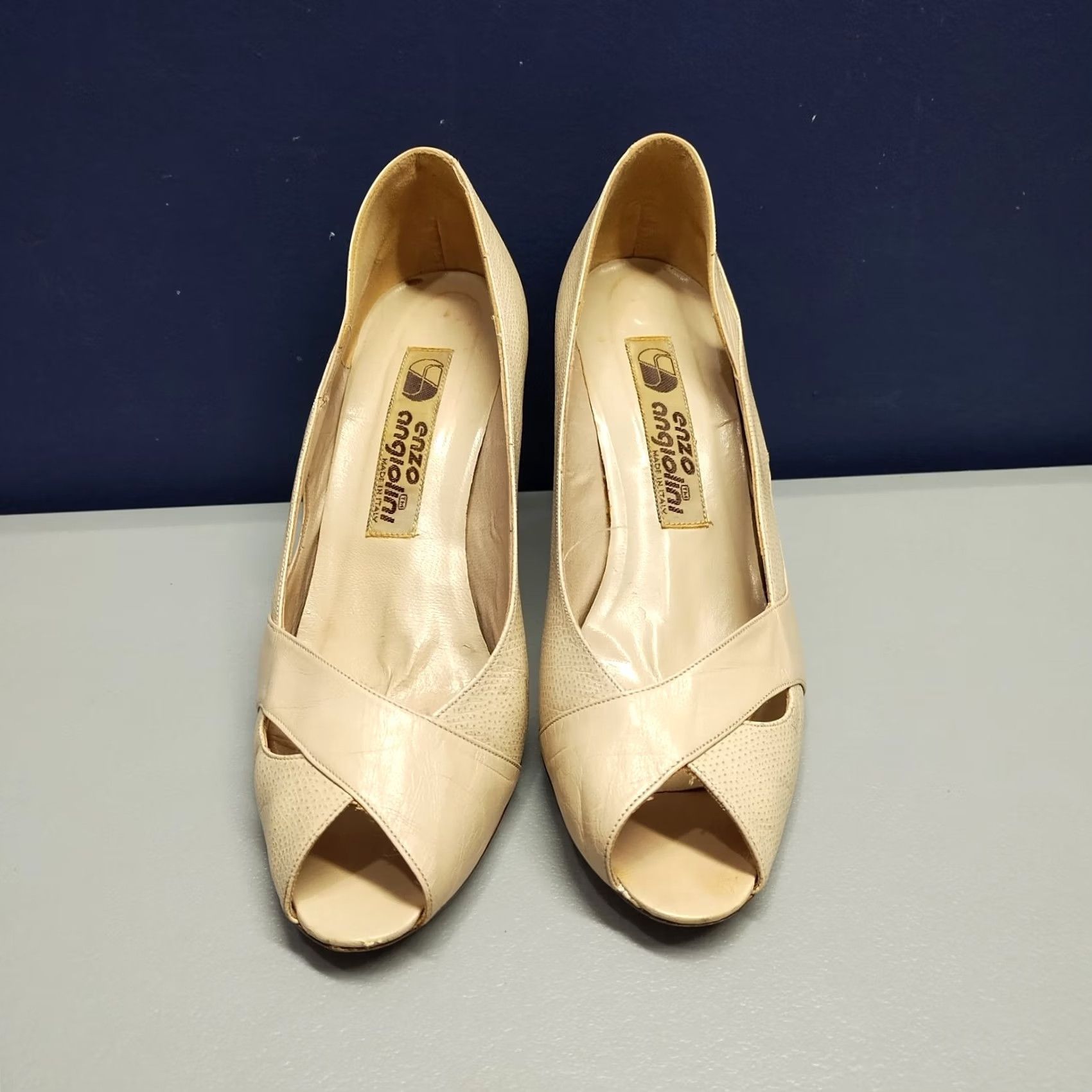 Vintage Enzo Angiolini Womens Size 5.5 Pump Heels Leather Tan Peep Toe Slip On Size US 6 / IT 36 - 2 Thumbnail