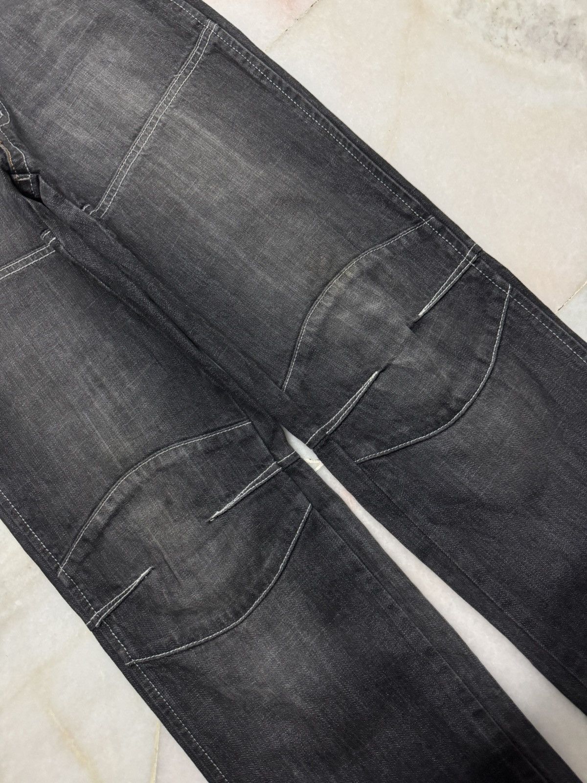💥Baggy💥90s BB Japanese Mudwash Double Knee Black Jeans Rare