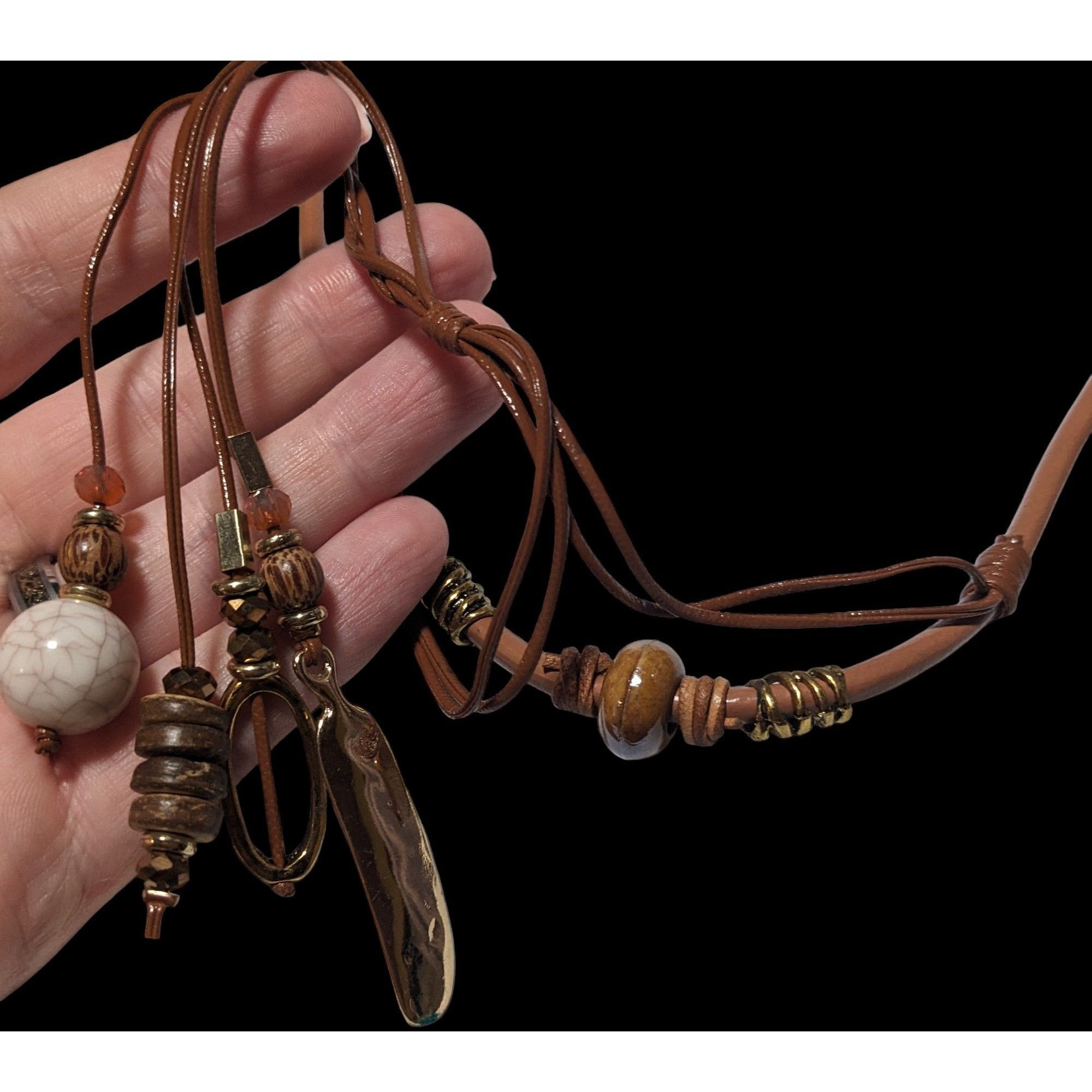 Other Retro Bohemian Faux Leather Multilayer Charm Necklace Size ONE SIZE - 3 Thumbnail
