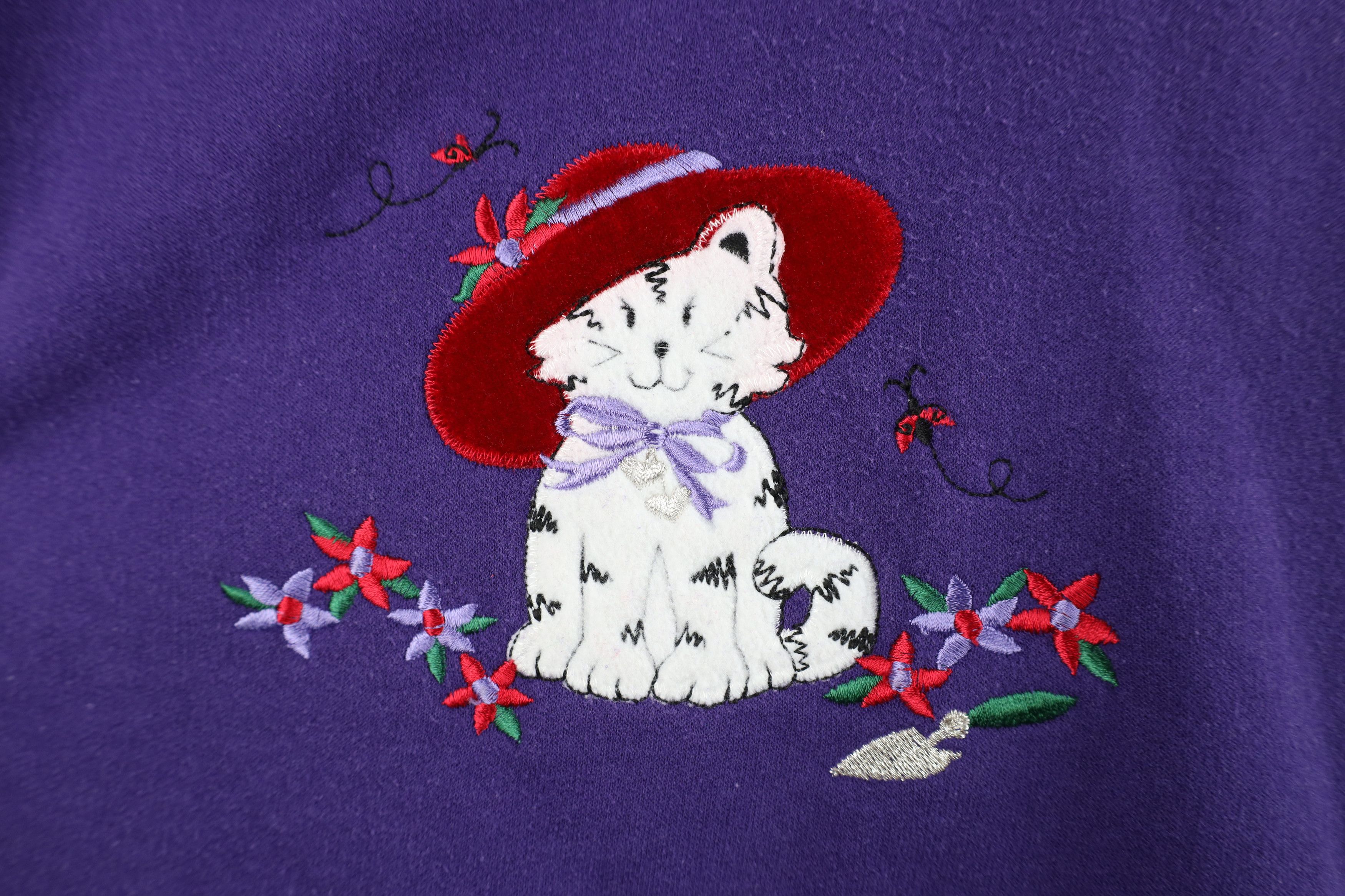 Vintage Vintage 90s Streetwear Kitten Hat Flower Garden Sweatshirt Size L / US 10 / IT 46 - 4 Thumbnail