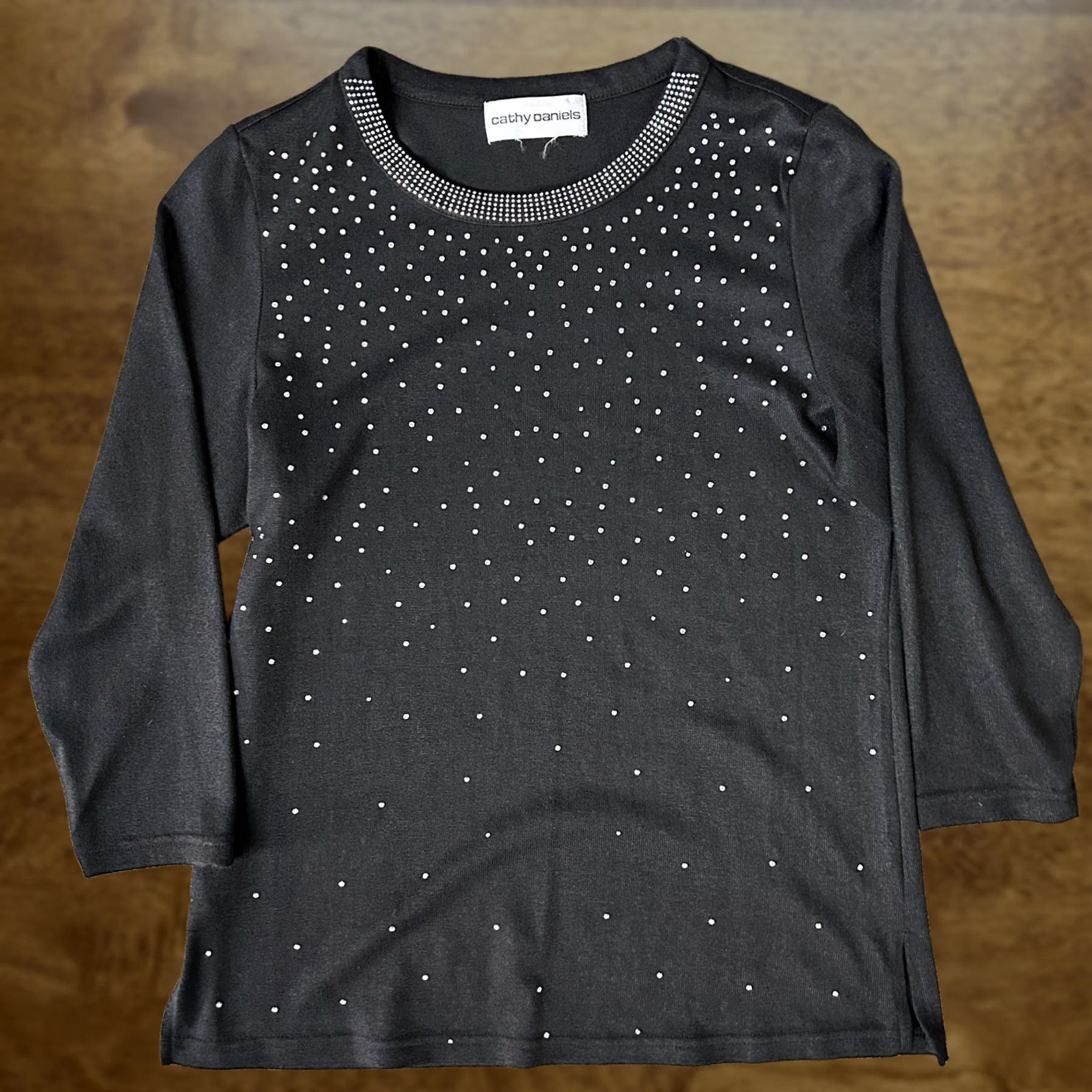 Vintage Cathy Daniels Shirt Womens Medium Black Rhinestone Polka Dot 3/4 Sleeve Jersey Size M / US 6-8 / IT 42-44 - 1 Thumbnail
