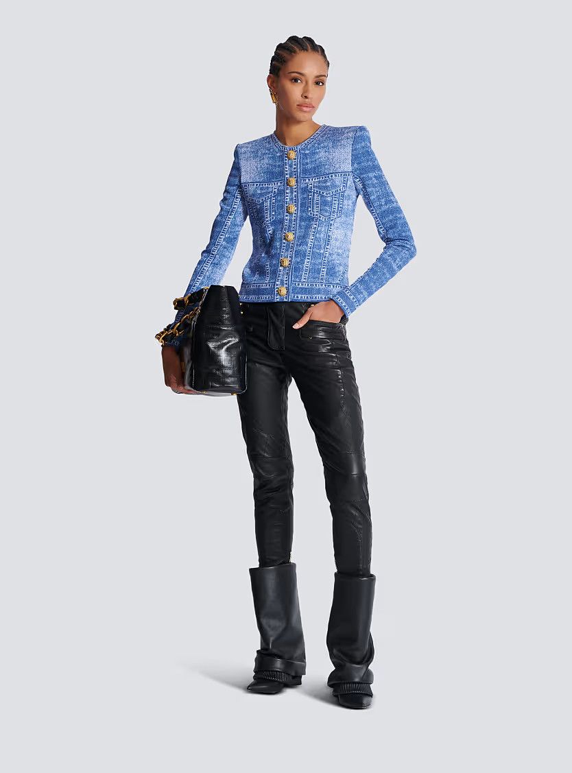 Balmain o1s1wg111225 Jacquard knit Cardigan in Blue Size M / US 6-8 / IT 42-44 - 3 Thumbnail