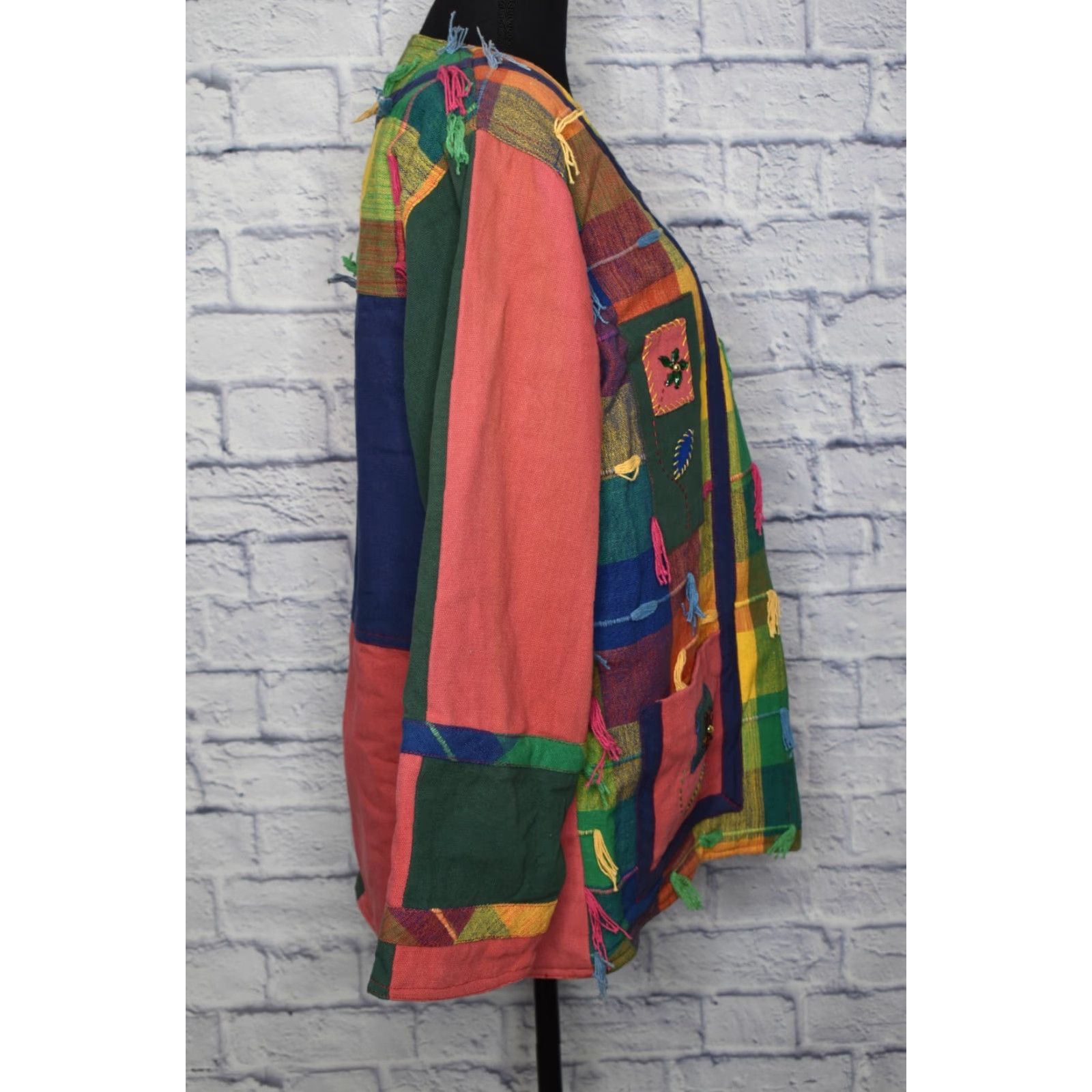 Vintage Open Front Jacket Boho Wearable Art Patchwork Beaded Coloful Medium Size M / US 6-8 / IT 42-44 - 7 Thumbnail