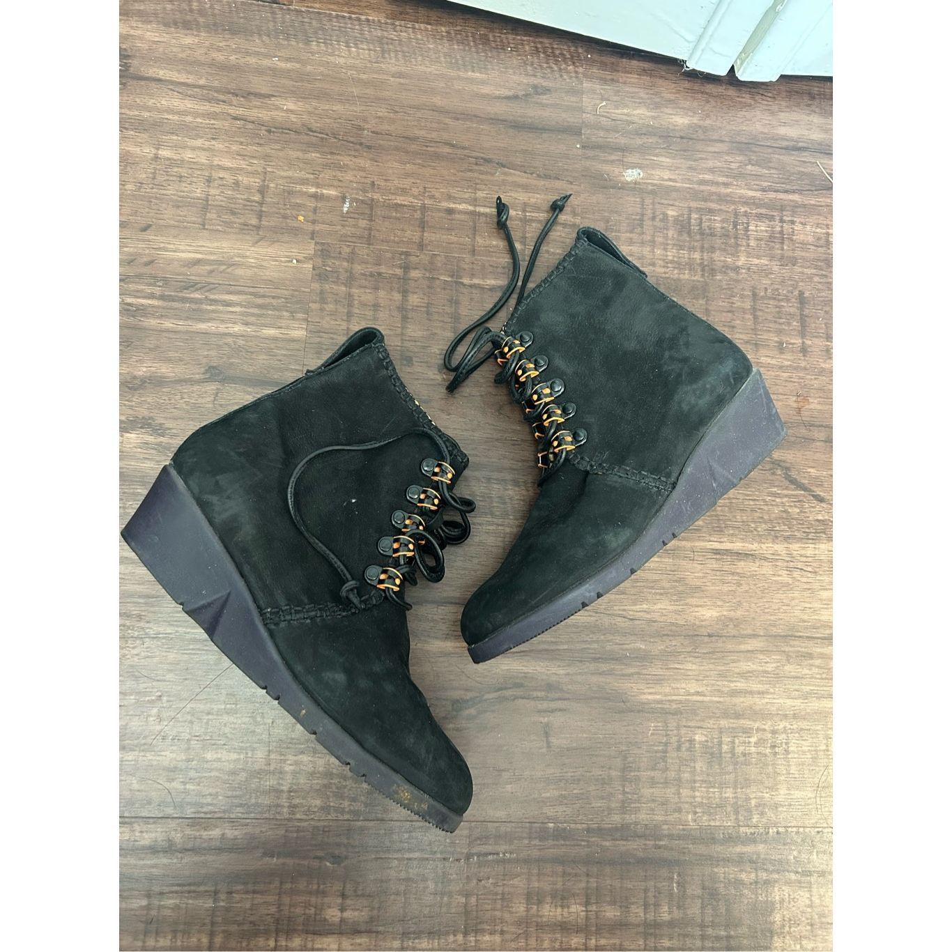 Other Robert Zur Black Suede Leather Lace Up Wedge Boots Comfort S Size US 6.5 / IT 36.5 - 1 Thumbnail