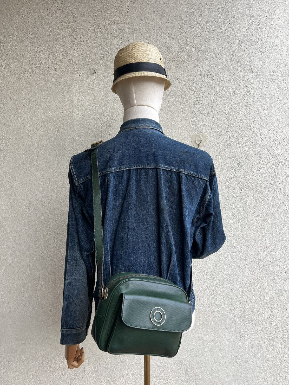 Celine × Leather Vintage CELINE Distress Patina Green Leather Bag riri Zipper Size ONE SIZE - 2 Thumbnail
