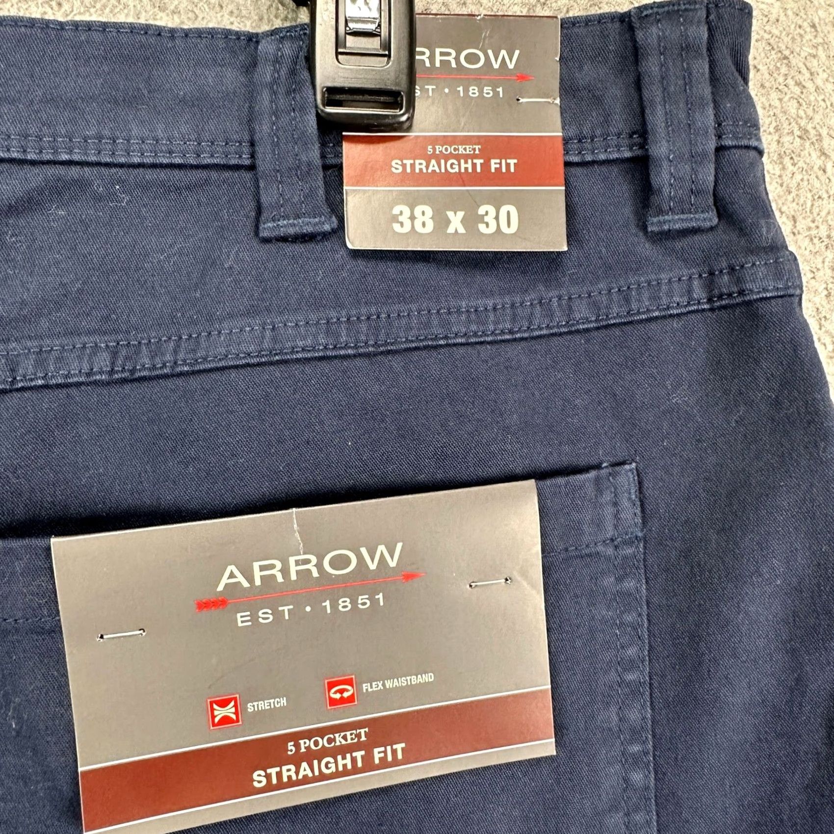Arrow VINTAGE Arrow Men Khaki Pants 35X30 Navy Blue Straight Leg Flat Front Pocket Stretch NEW Size US 35 - 7 Thumbnail