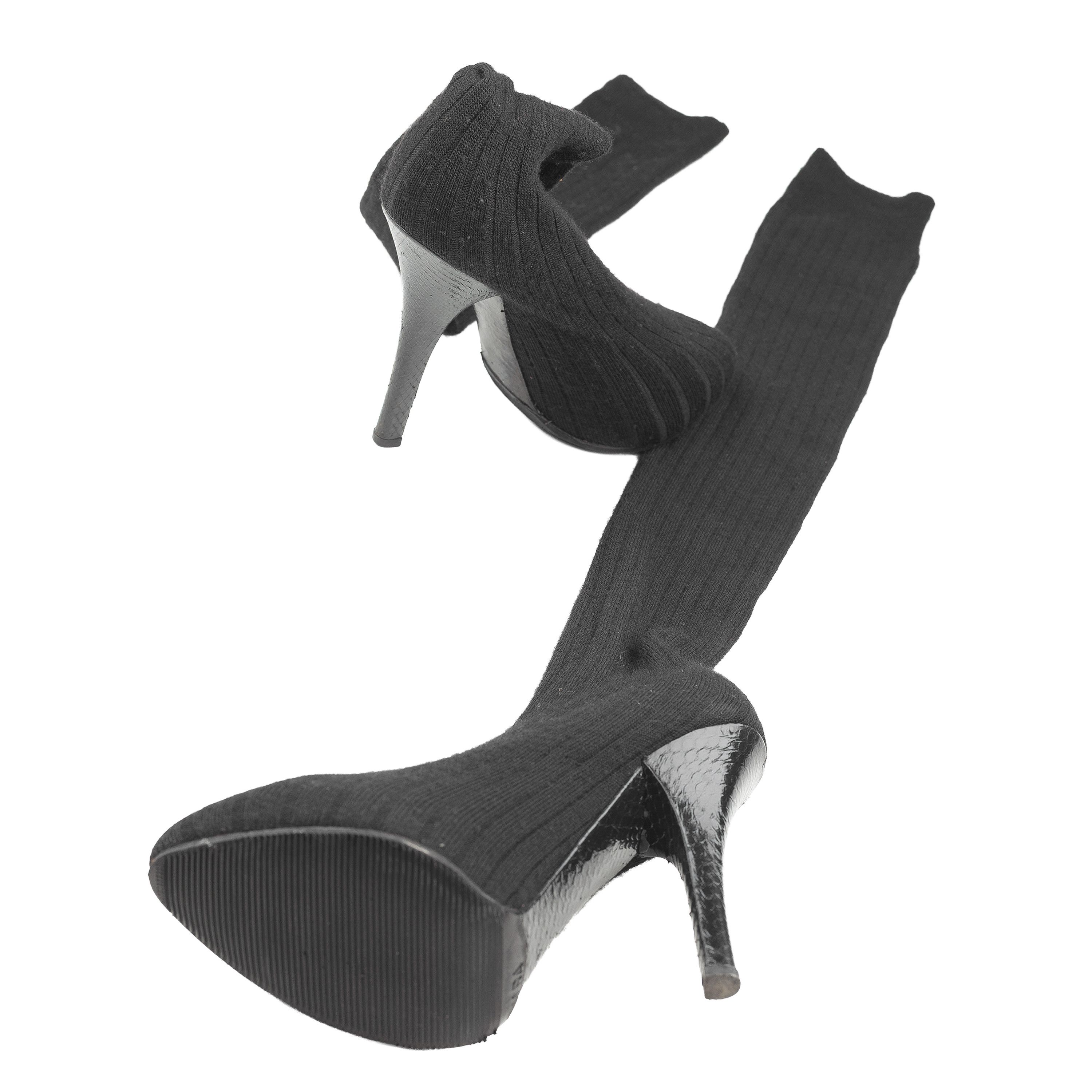 Dolce & Gabbana Dolce & Gabbana Vintage Over-the-Knee Black Wool Sock Boots Size US 6 / IT 36 - 4 Thumbnail
