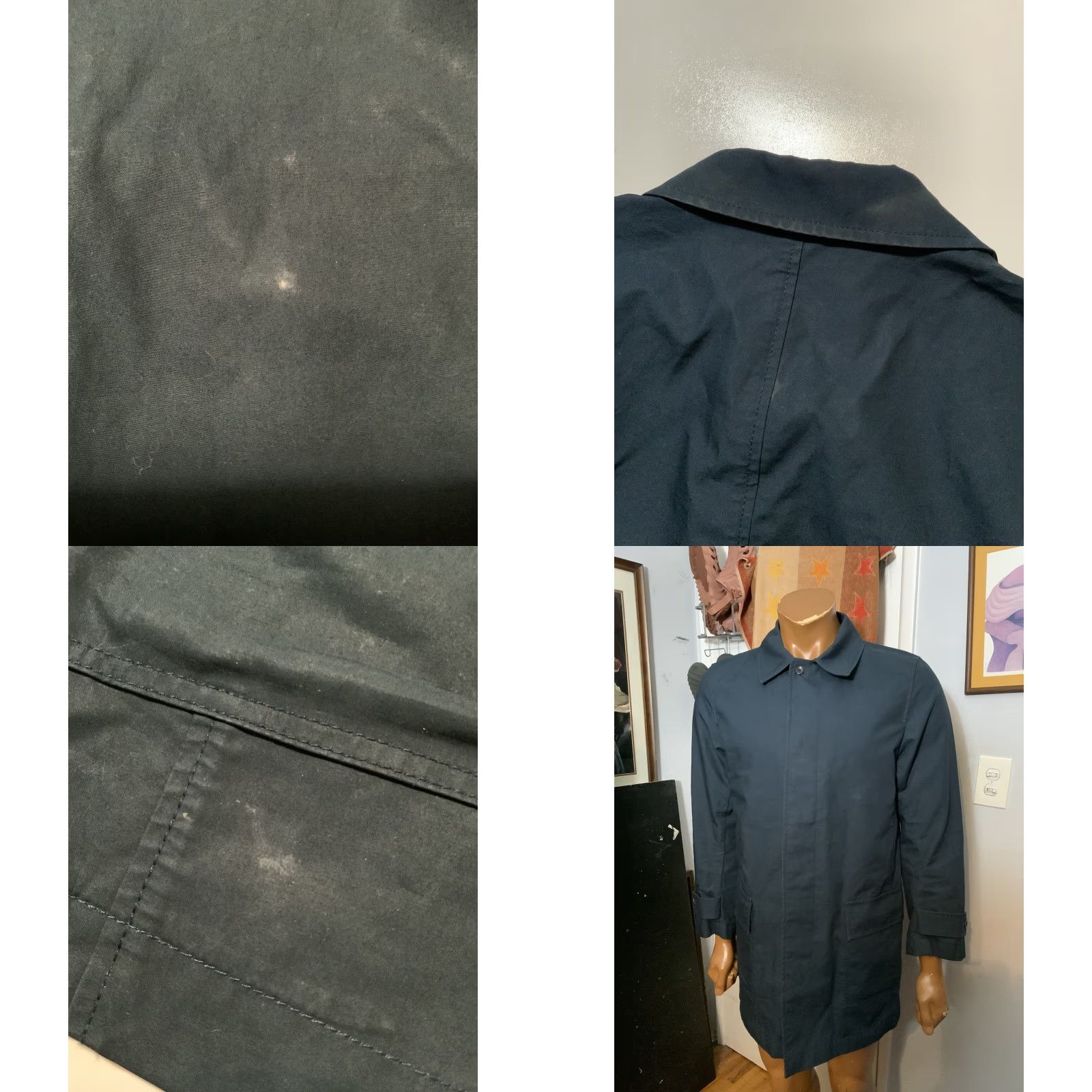 Gap VINTAGE Brooklyn Tailors X Gap X GQ Collection Navy Blue Bonded Mac Classic Coat Sz. S Mens Regular Blue Coat Bonds Mac Cotton 90s? Size US S / EU 44-46 / 1 - 8 Thumbnail