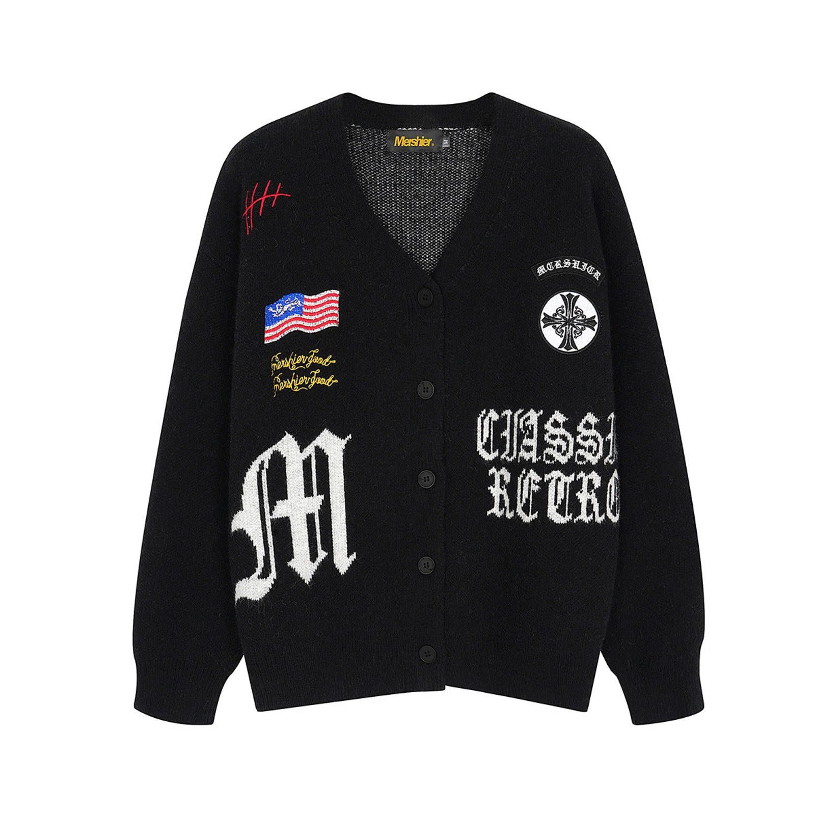 Other Black Graphic Button-Up Cardigan Sweater, Retro Style Size US M / EU 48-50 / 2 - 1 Thumbnail