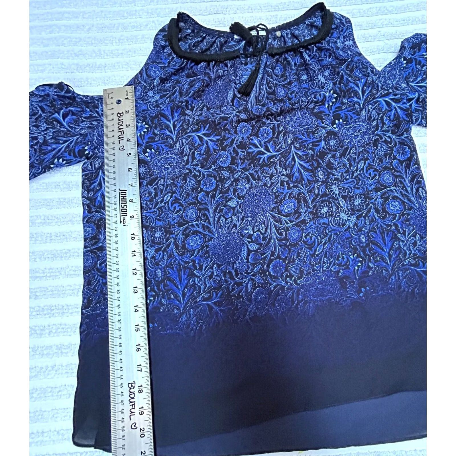 Vintage T Tahari Womens Blouse Floral Chiffon Cold Shoulder Top Blue M Medium Size M / US 6-8 / IT 42-44 - 6 Thumbnail