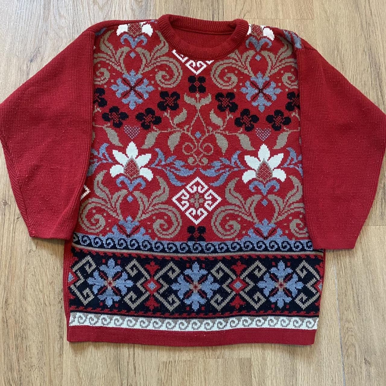 Other Red and burgundy vintage sweater with a unique Size US M / EU 48-50 / 2 - 1 Thumbnail