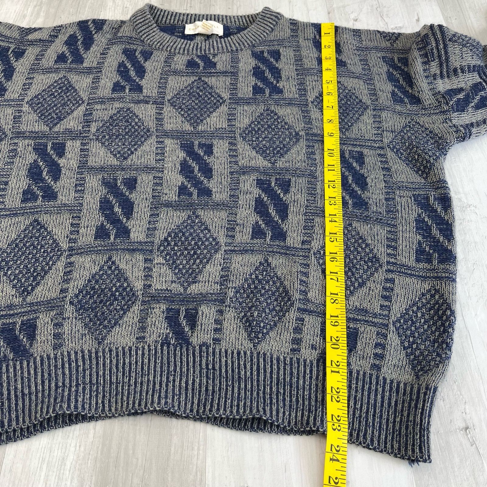 Other Vintage Chapel Hill Gray Blue Long Sleeve Geometric Sweater Size US XL / EU 56 / 4 - 6 Thumbnail