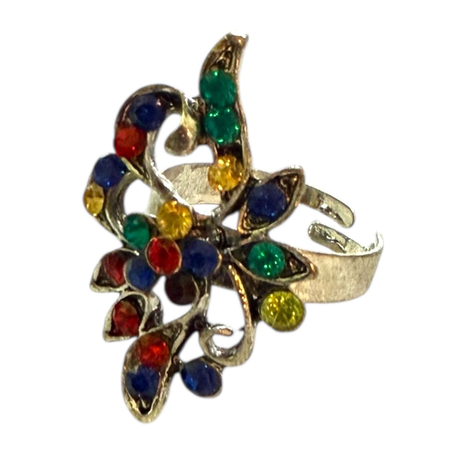 Other Multicolored Faux Gemstone And Silver Ring OS Adjustable Size ONE SIZE - 2 Thumbnail