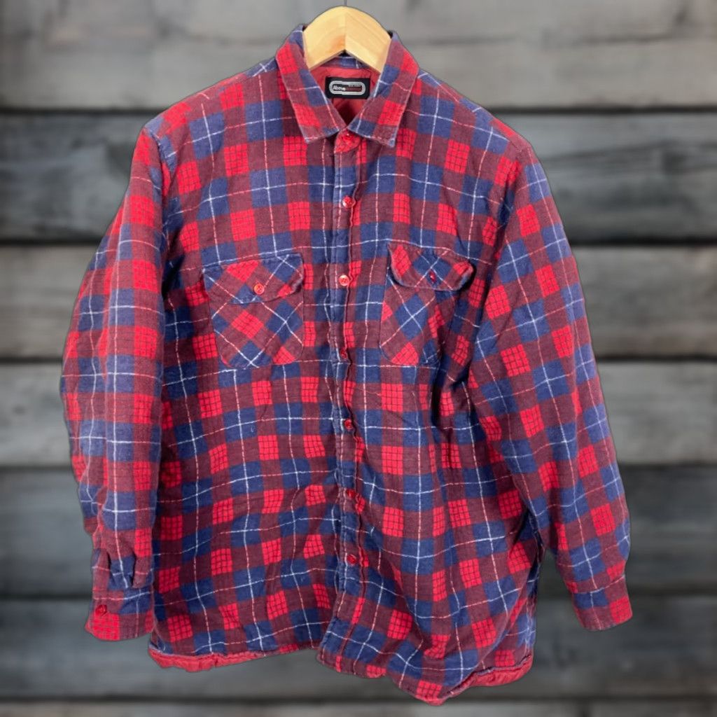 Vintage VINTAGE Above Average Quilted Flannel Shirt Jacket Men XL Tall Red Blue Plaid Insulated Shacket Size US XL / EU 56 / 4 - 1 Thumbnail