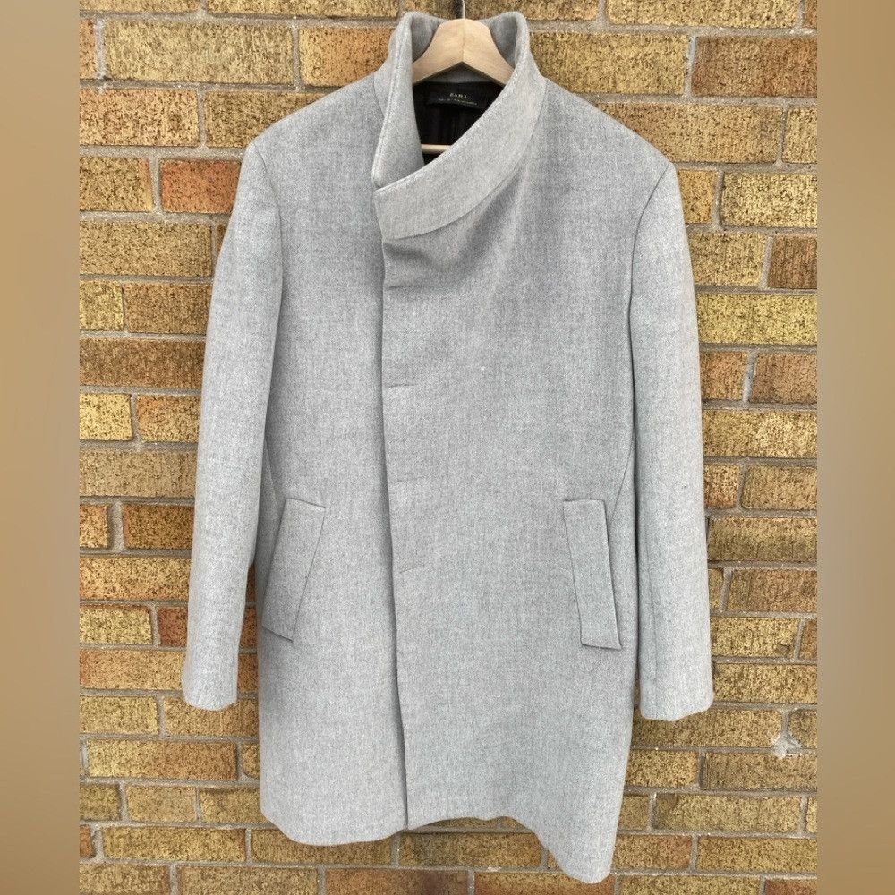 Zara Zara Man Asymmetric Collared Coat Jacket Large Gray Size US L / EU 52-54 / 3 - 1 Thumbnail