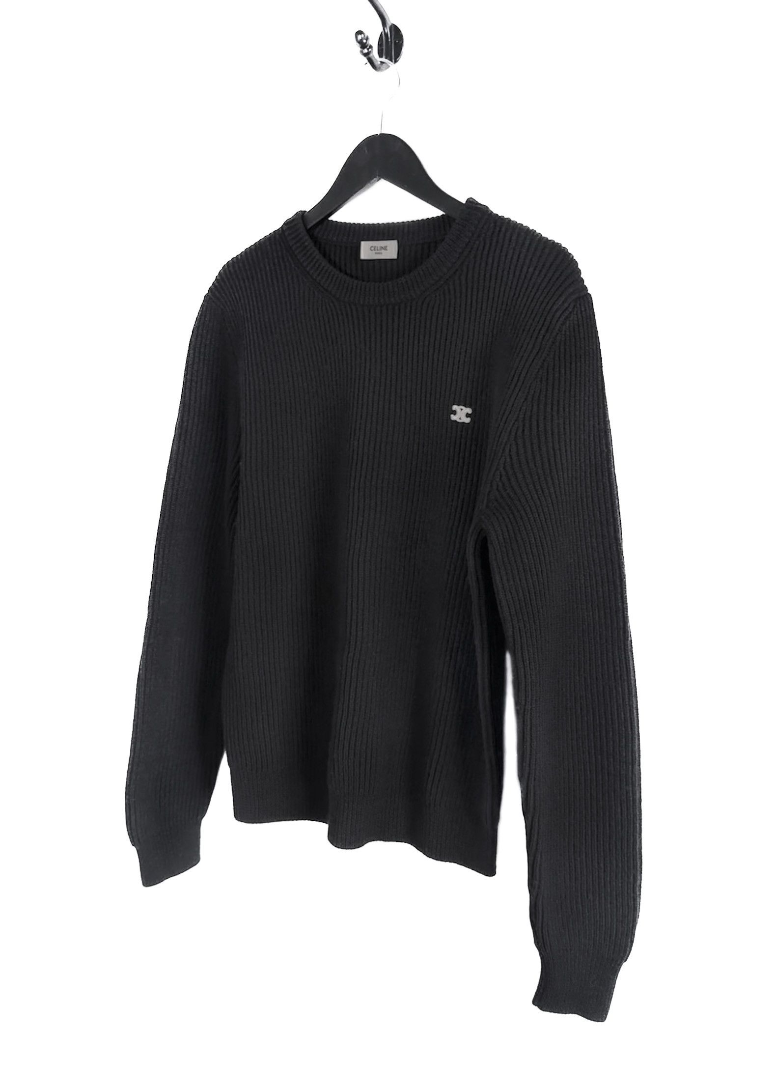 Celine Celine Black Ribbed Wool Triomphe Accent Sweater Size M / US 6-8 / IT 42-44 - 2 Thumbnail