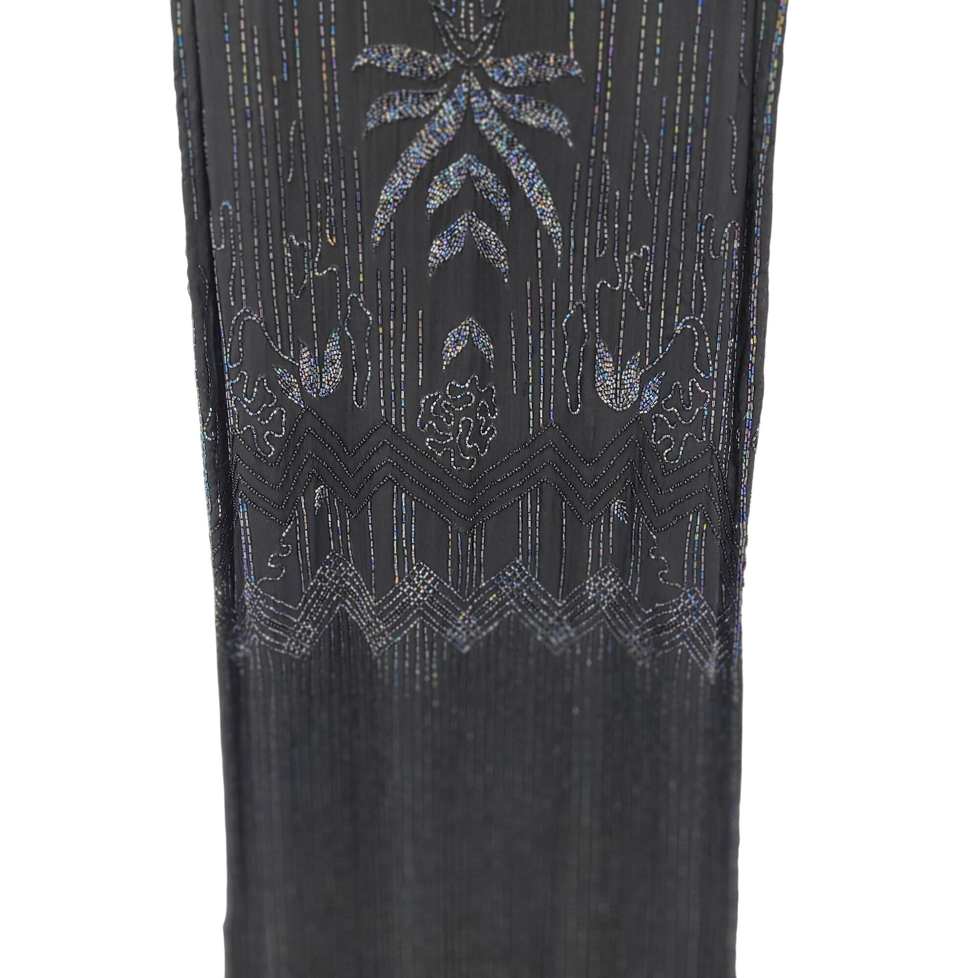 Vintage Vtg 80s Does 20s Black Oil Slick Beaded Silk Flapper Dress S Size M / US 6-8 / IT 42-44 - 5 Thumbnail